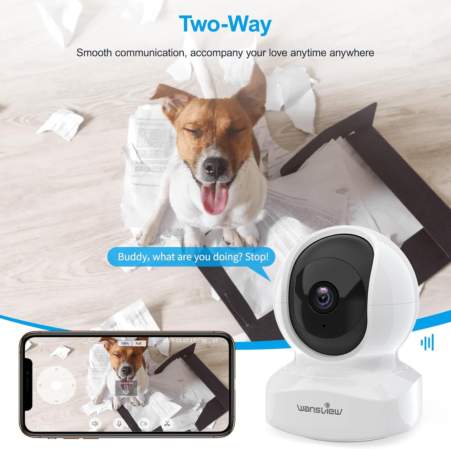 Detalle de Wansview 2K Indoor Pet Camera (Q5 2P): Real-time Pet & Baby Monitoring with 360° Pan/Tilt