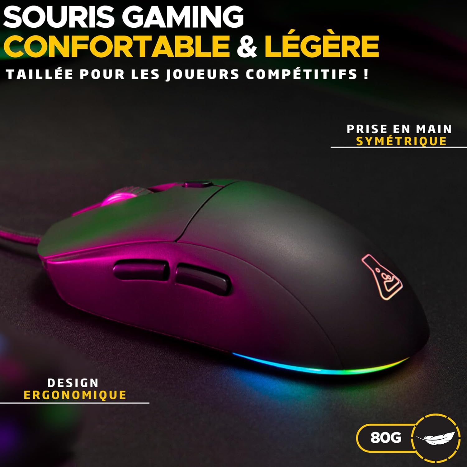 Thumbnail 1 de The G-Lab Kult Cobalt : souris gaming filaire USB jusqu’à 12 800 DPI, légère et RGB ajustable