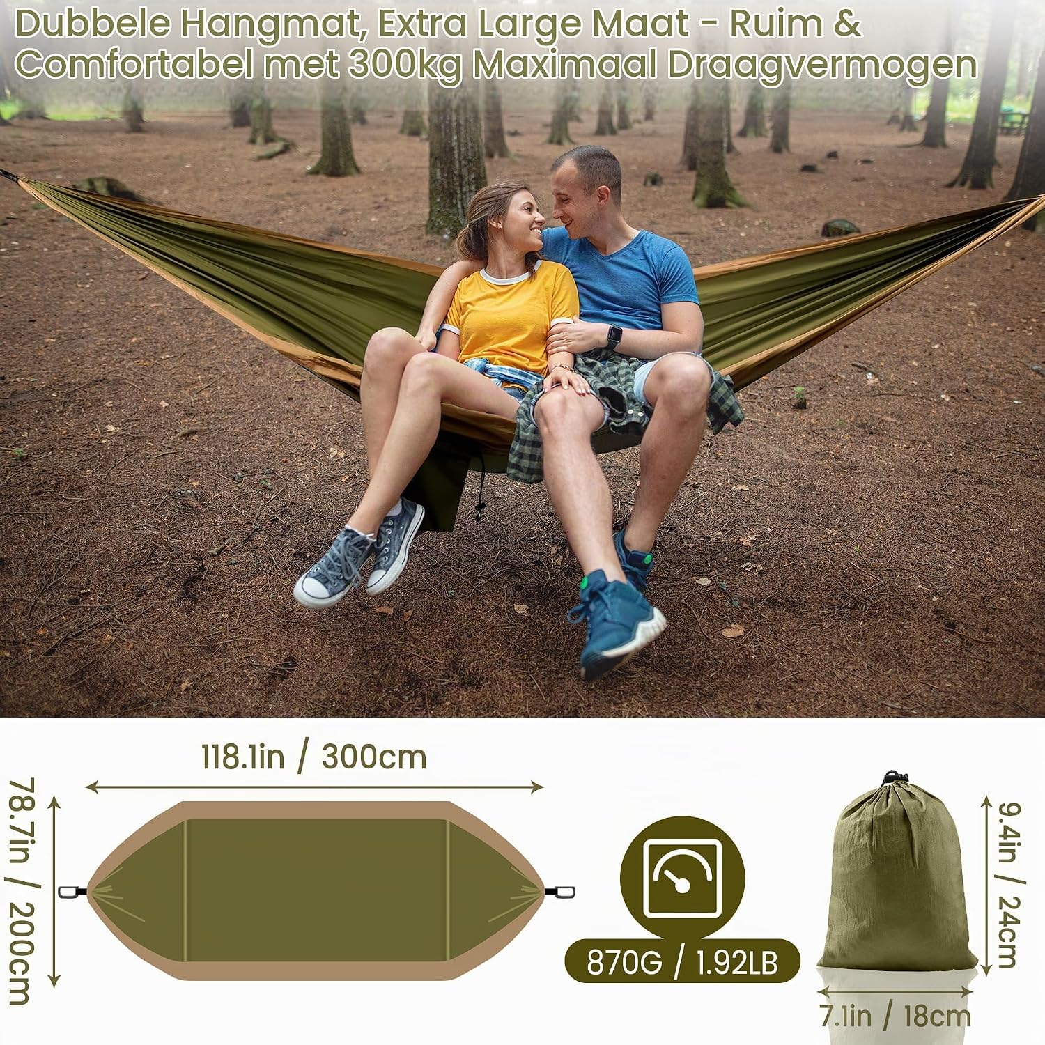 Detalle de Sancen XXL-hangmat voor 2 personen, 300 x 200 cm, 210T-nylon, tot 300 kg