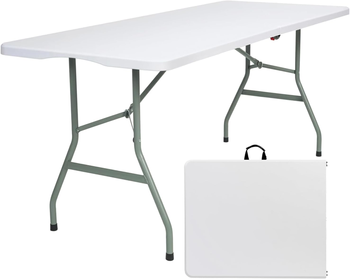 Detalle de Lakhow 180CZ 6 ft Folding Table, White HDPE Top with Steel Legs