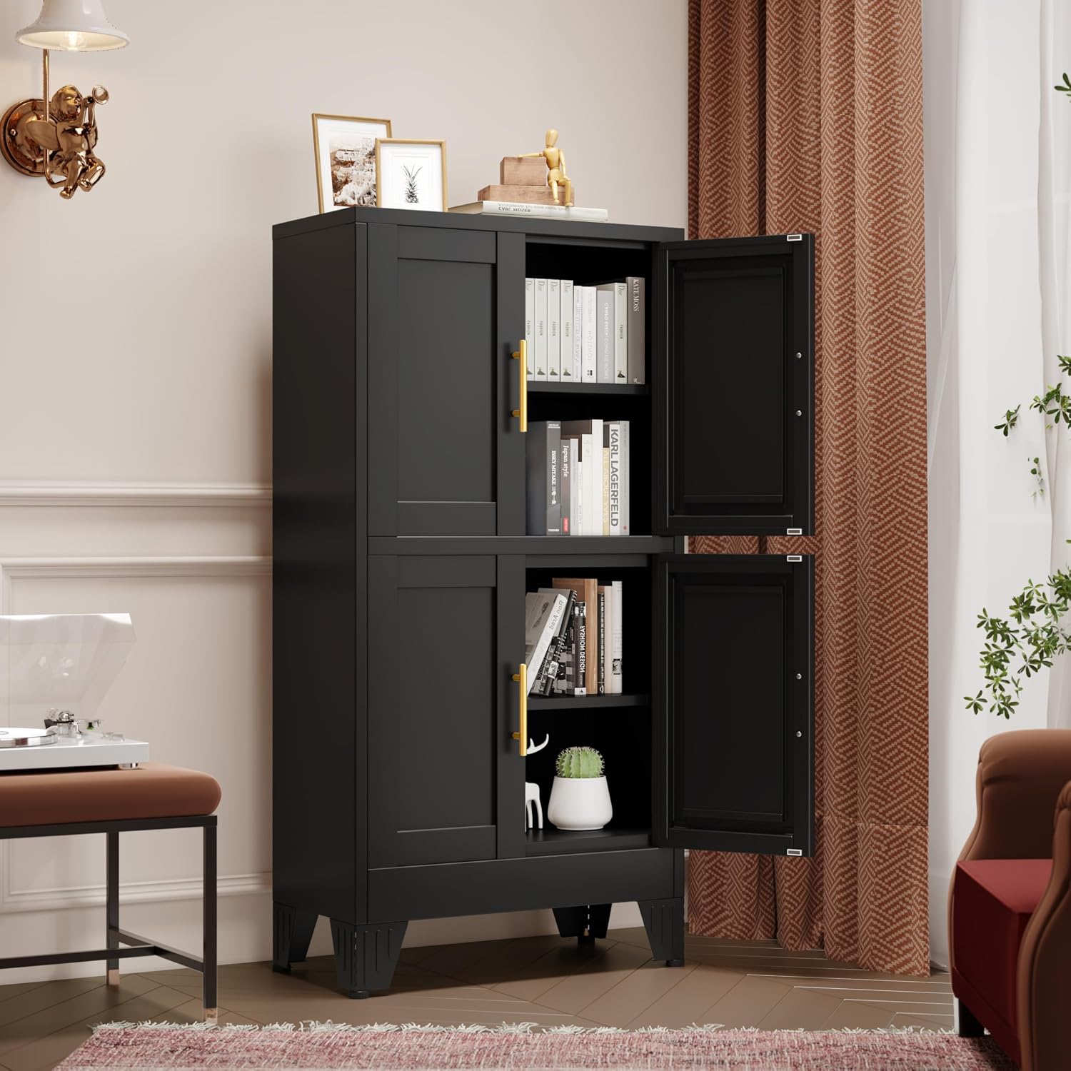Thumbnail 3 de GAIOUS 4D-Black Metal Pantry Cabinet with Acrylic Doors and Adjustable Shelves
