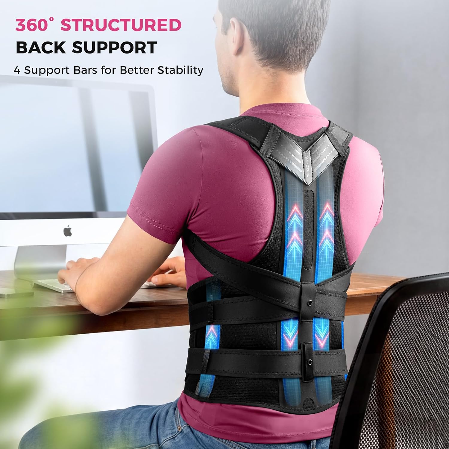Detalle de WHCOOL Posture Corrector 2‑in‑1 Back Brace (XL)