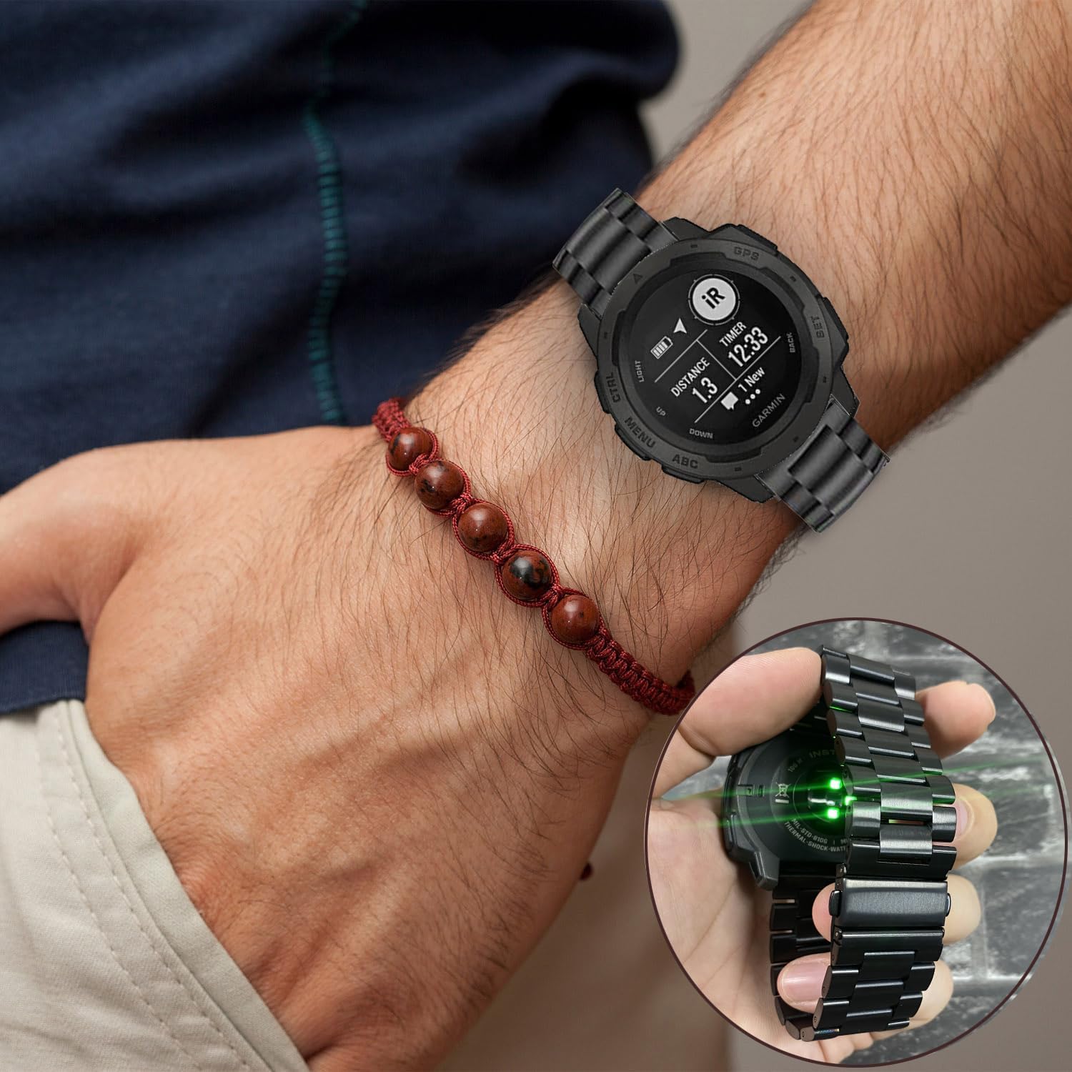 Thumbnail 6 de OTOPO Solid Stainless Steel Watch Strap for Garmin Instinct / Instinct 2 Solar