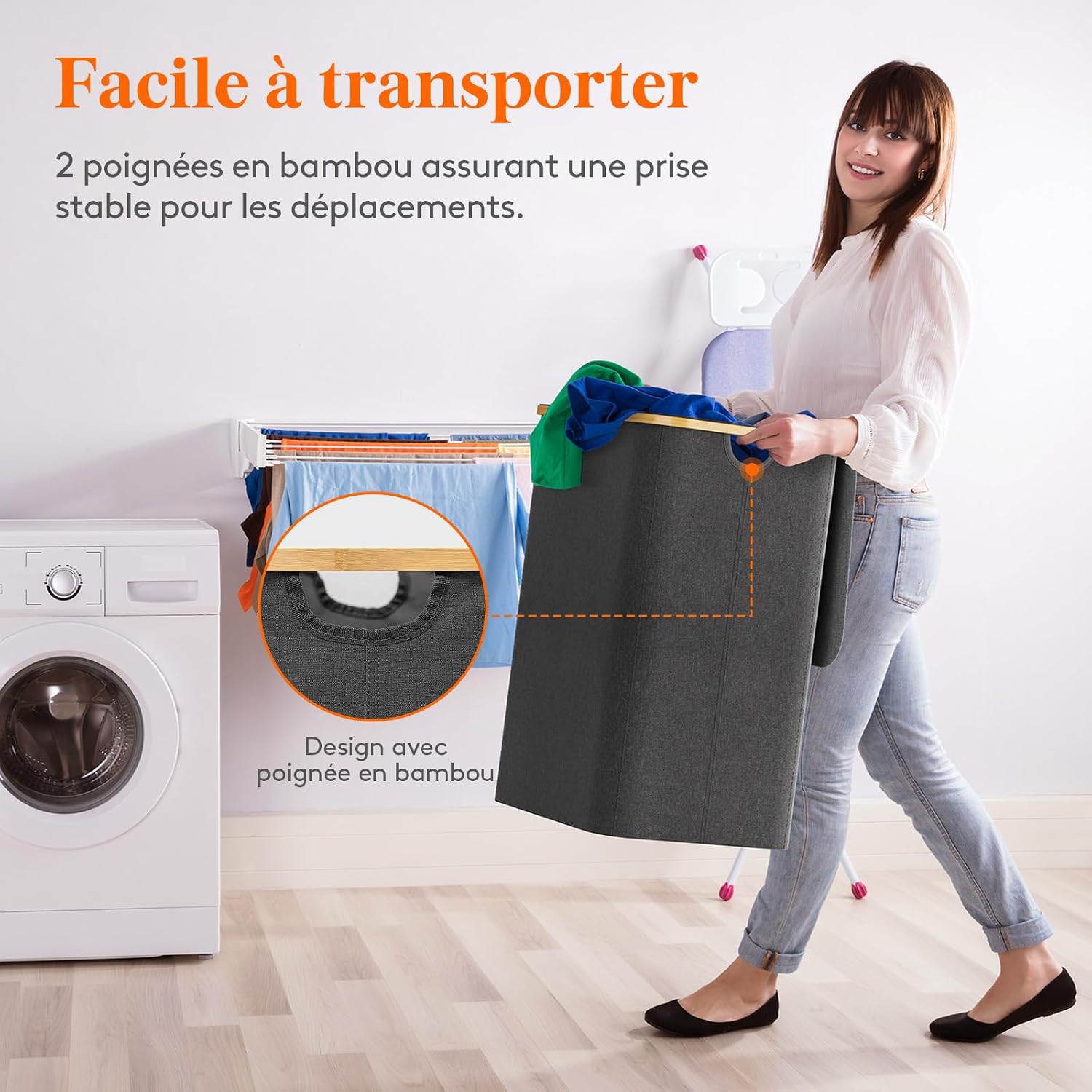 Thumbnail 6 de Lifewit 23156 wasmand van 150 liter met 3 uitneembare zakken