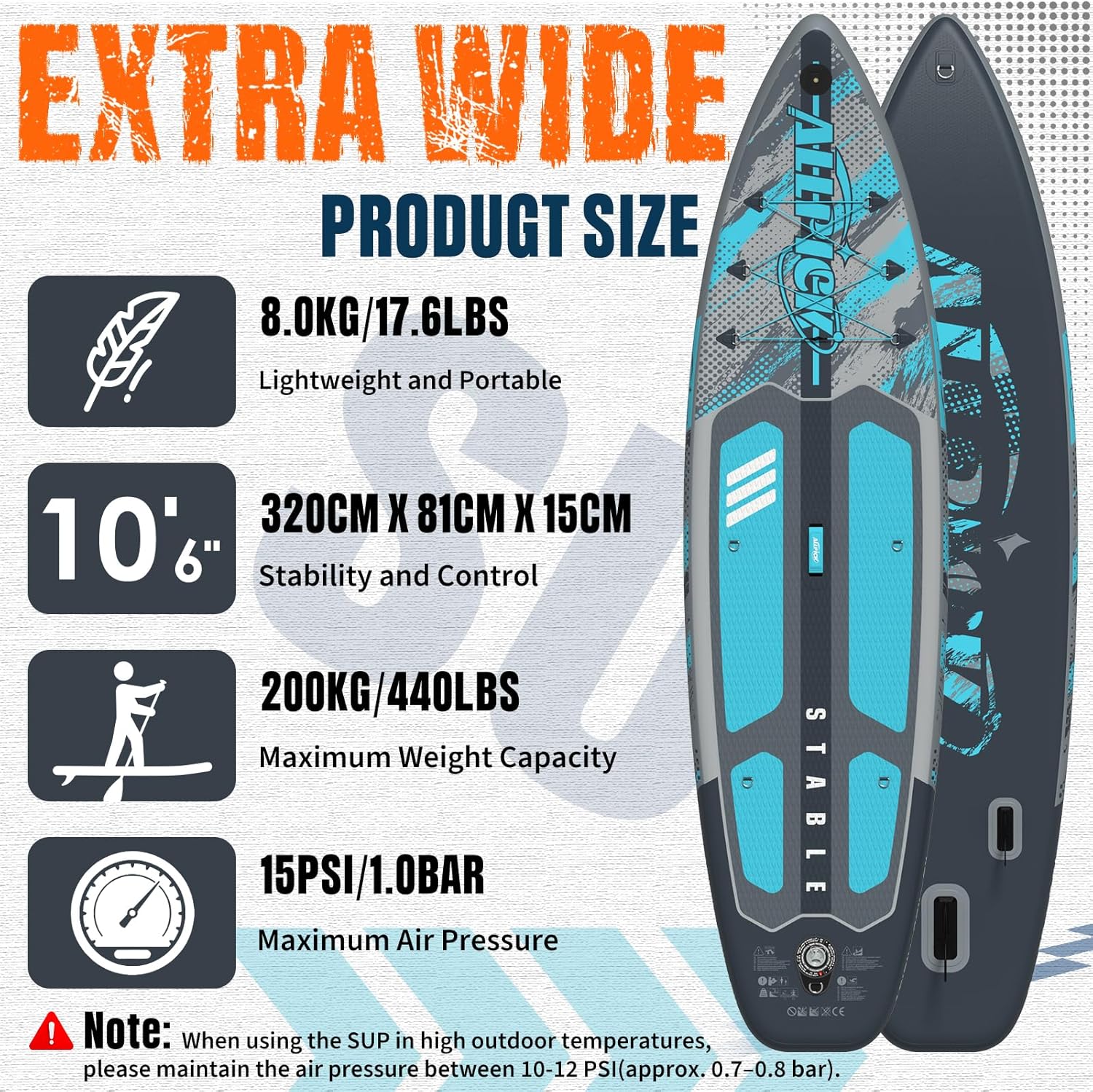 Detalle de ALLPICK Premium SUP Board Set – Aufblasbares Stand Up Paddle Board mit Kamera-Halterung