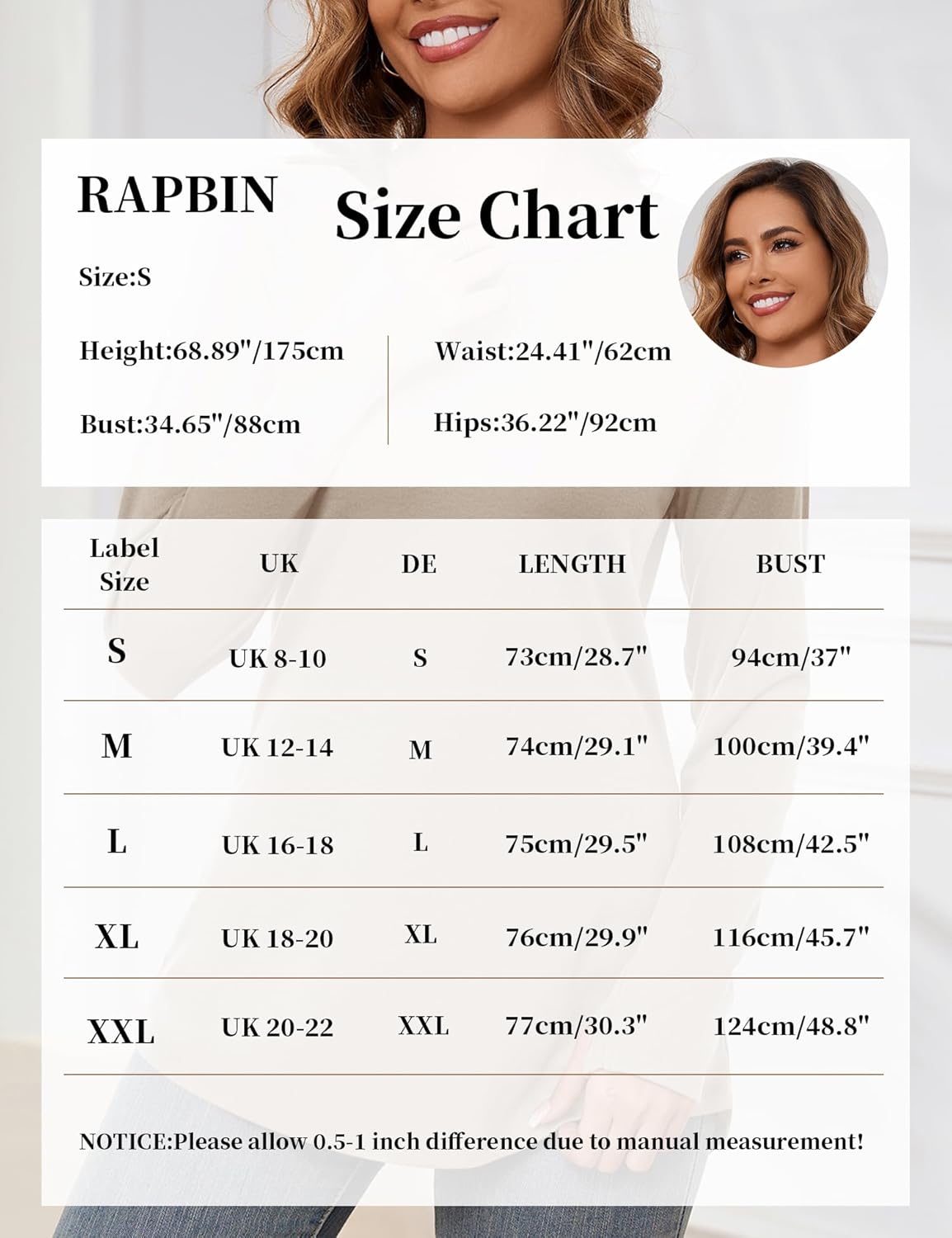 Thumbnail 5 de Rapbin Damen Langarmshirt mit Rundhals und Daumenloch – lässige Tunika-Bluse für Alltag & Freizeit