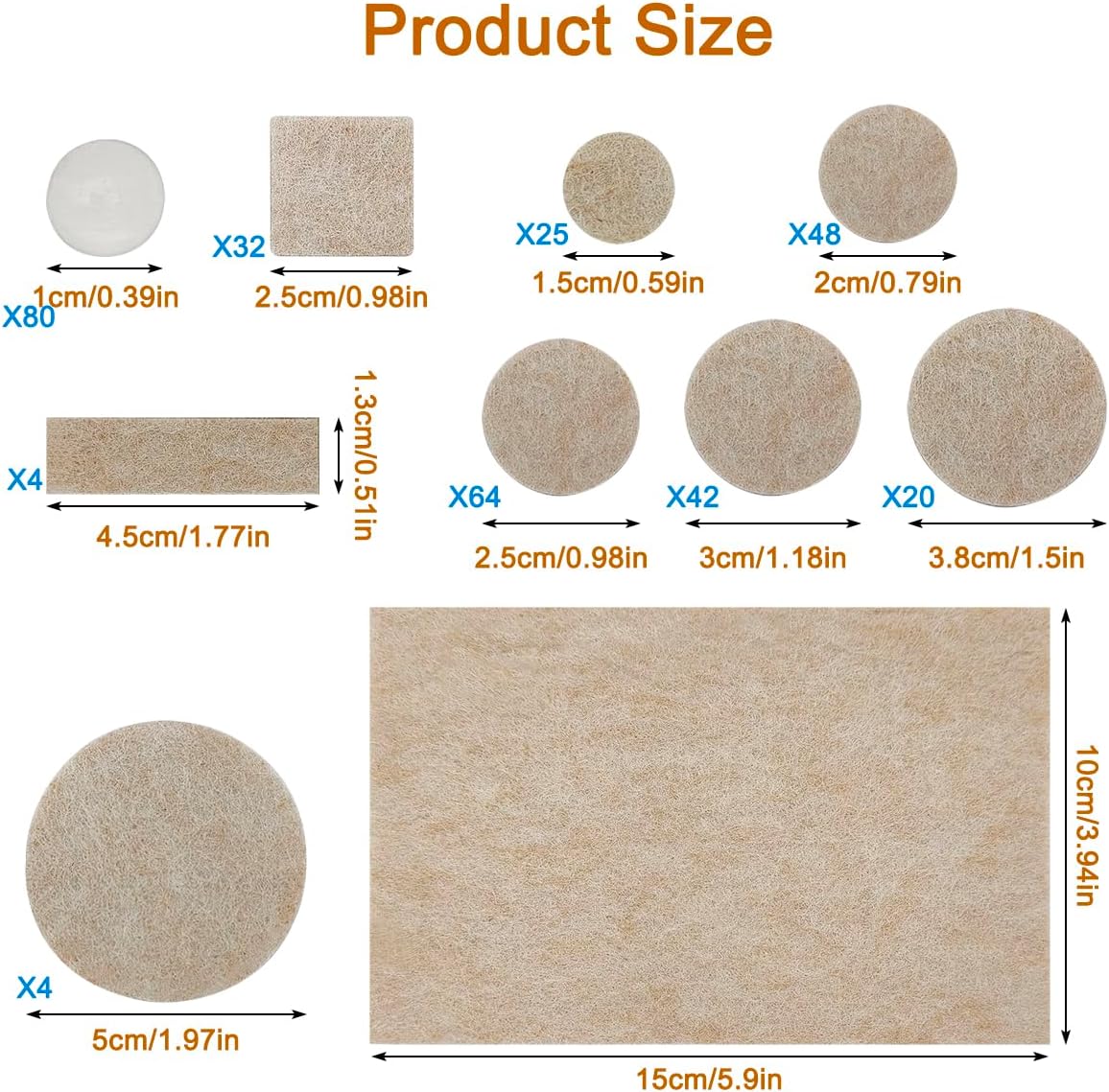 Detalle 2 de CKANDAY 320-Pack Furniture Felt Pads with 80 Rubber Cabinet Bumpers