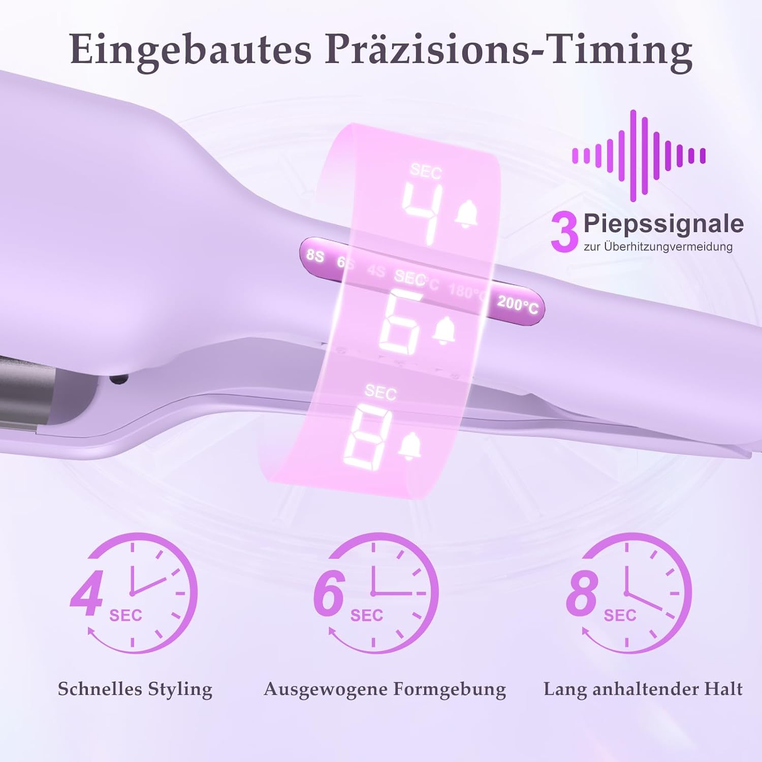 Thumbnail 3 de AISEELY 32mm Welleneisen für Haare – Beach Waves Lockenstab in Lila mit Timer, Abschaltautomatik und Hitzeschutz