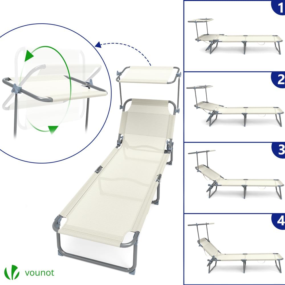 Detalle de VOUNOT Sdraio da Giardino Pieghevole – Set da 2 con tettuccio parasole, schienale regolabile e trasporto facilitato