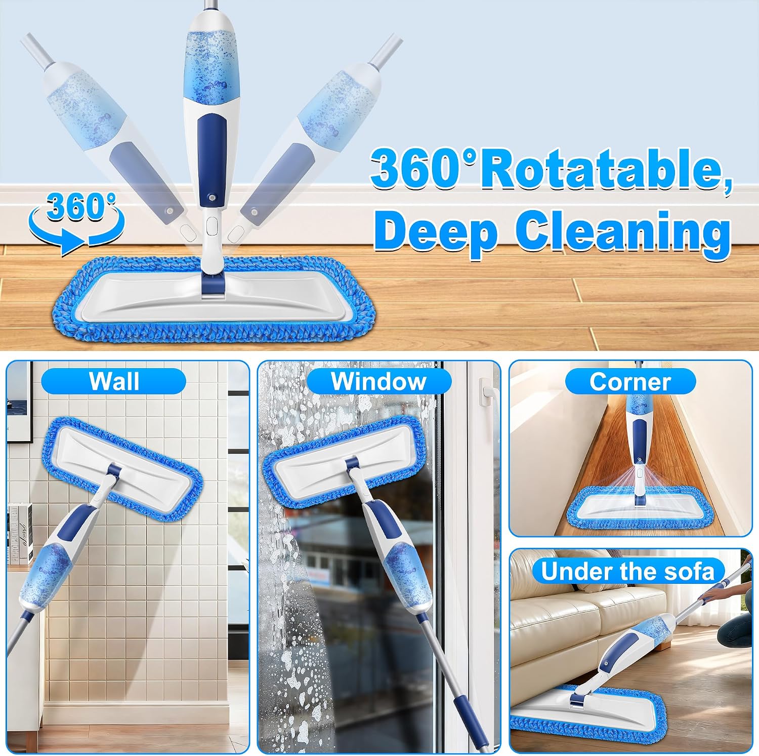 Thumbnail 3 de Microfiber Spray Mop for Floors: 3 Washable Pads and 550ml Refillable Bottle