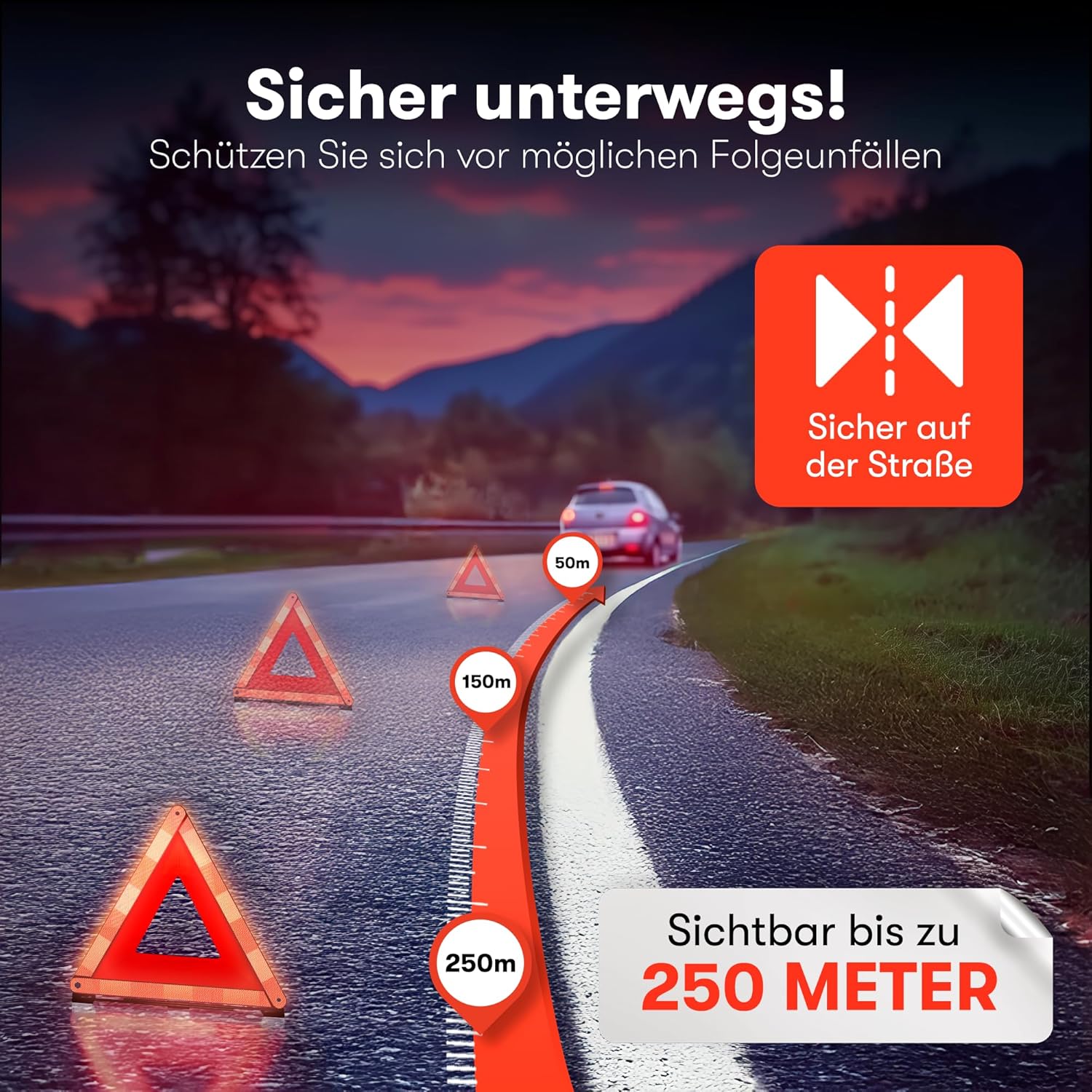 Detalle de PURAHELP Warndreieck KFZ Faltbar – ECE R27, bis 250 m sichtbar, kompakt & klappbar
