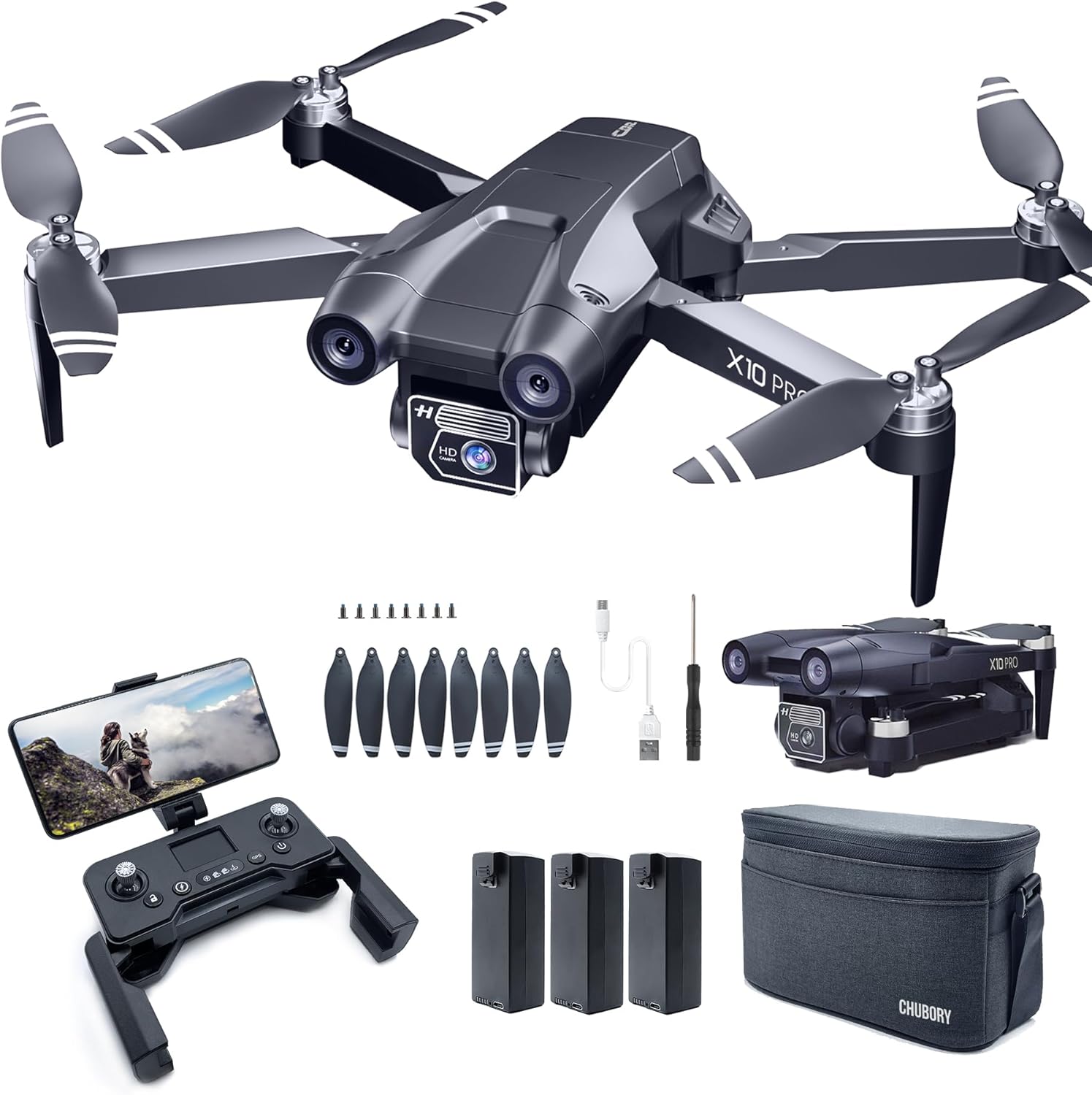 Detalle de CHUBORY X10 PRO: GPS-Drohne mit 4K UHD Kamera, 90 Min Flugzeit und faltbarem Design