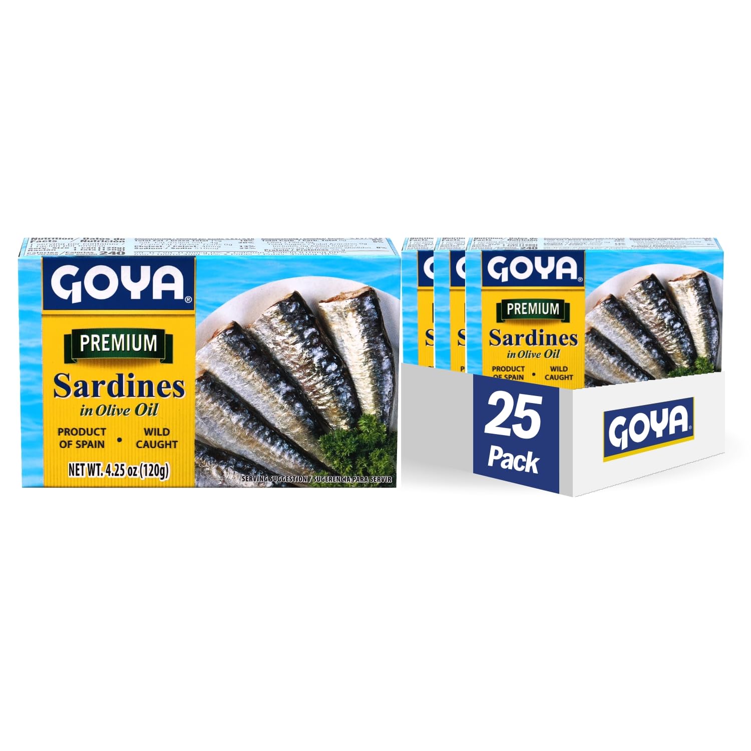 Detalle de Goya Foods Premium Sardines in Olive Oil, 4.25-Ounce Cans, Pack of 25