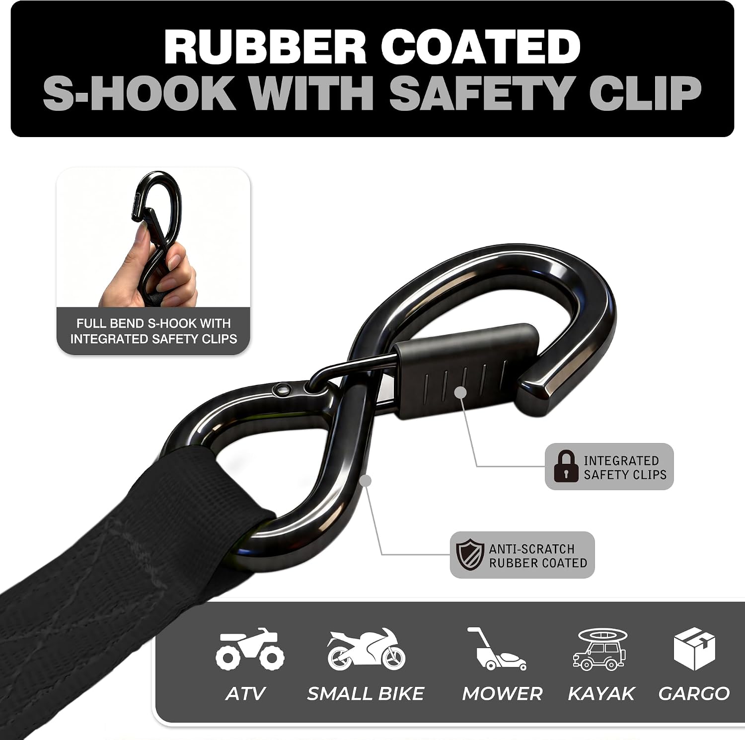 Thumbnail 6 de Retractable Ratchet Straps 1in x 13ft (4-Pack) — Heavy-Duty Auto Slow Retraction Tie-Downs for Truck, Trailer, Motorcycle & More