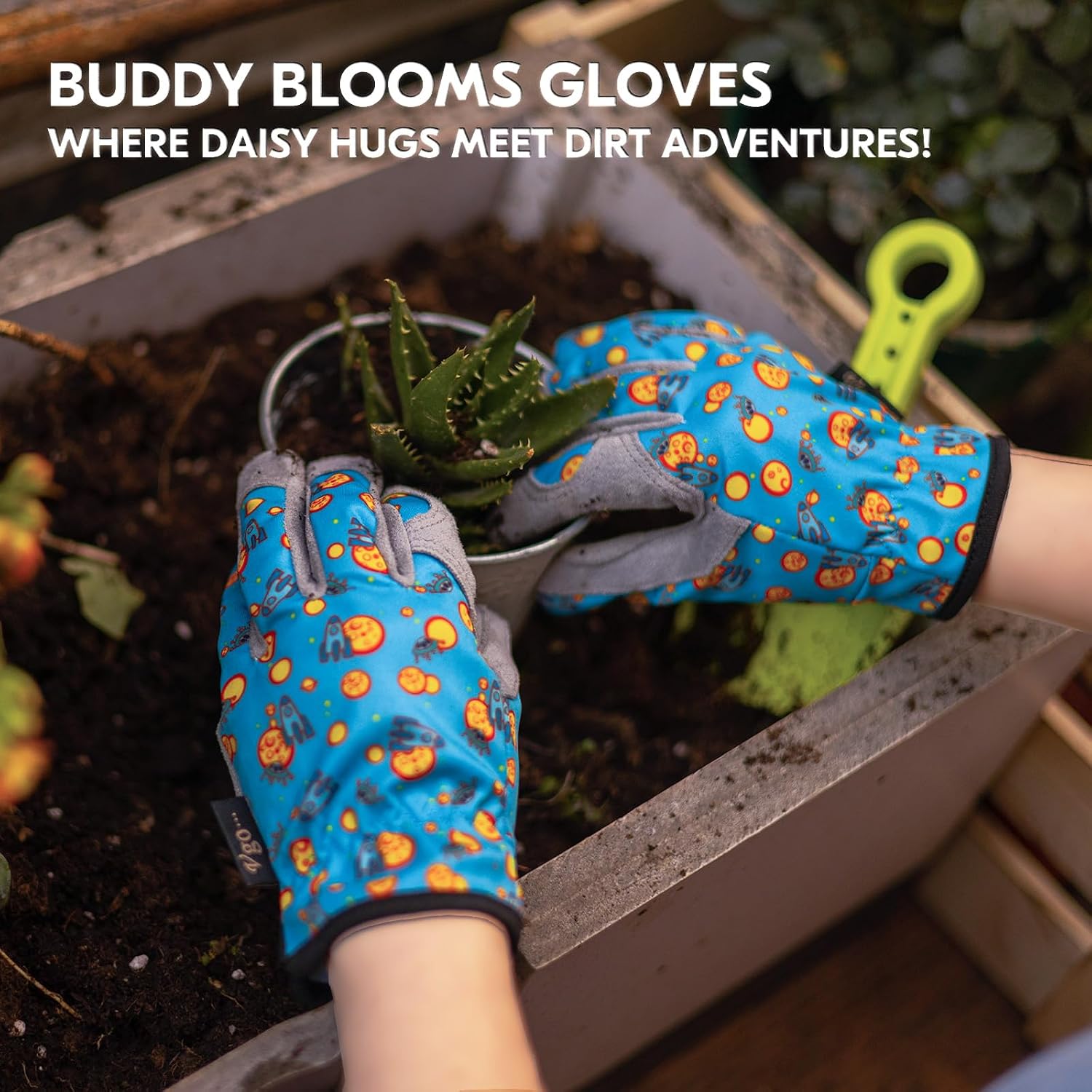 Detalle de Vgo... Kids Garden Gloves in Leather Palm, No-slip, Child- sized Work Gloves for Gardening