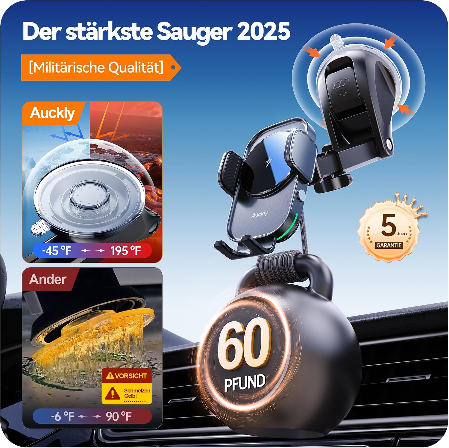 Thumbnail 1 de Auckly Handyhalterung Auto mit Ladefunktion – Qi Wireless Charger mit 15W Schnellladen (Smart Sense, Schwarz)