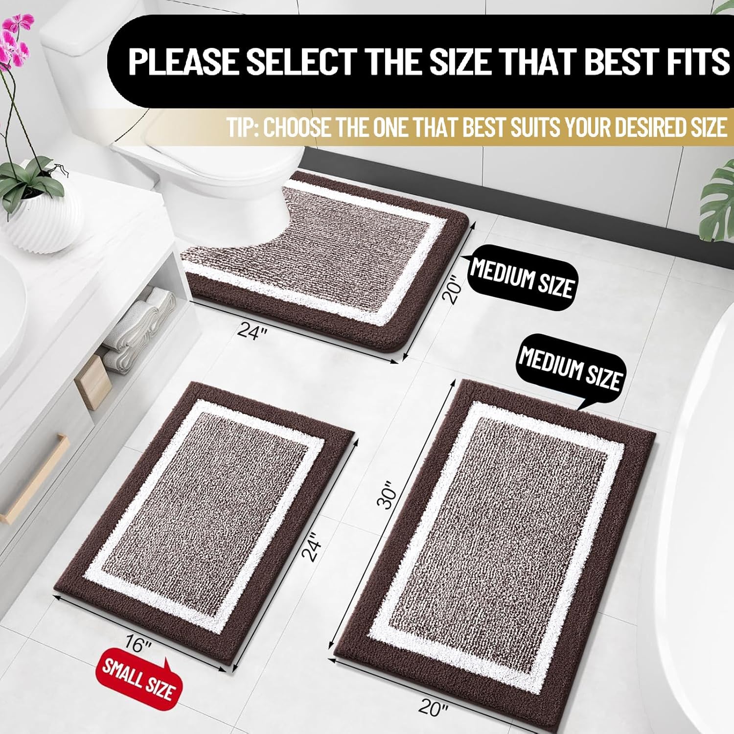 Thumbnail 1 de OLANLY Microfiber Bathroom Rugs 24x16 (Brown) — Extra Soft, Non-Slip, Machine Washable Bath Mat