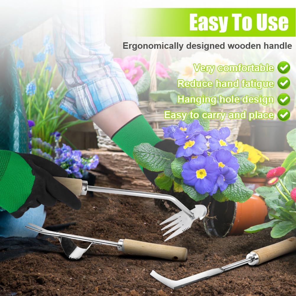 Detalle 2 de Adiwo 3-Piece Stainless Steel Hand Weeder Tool Set with Gloves – Durable Garden Weeding Kit