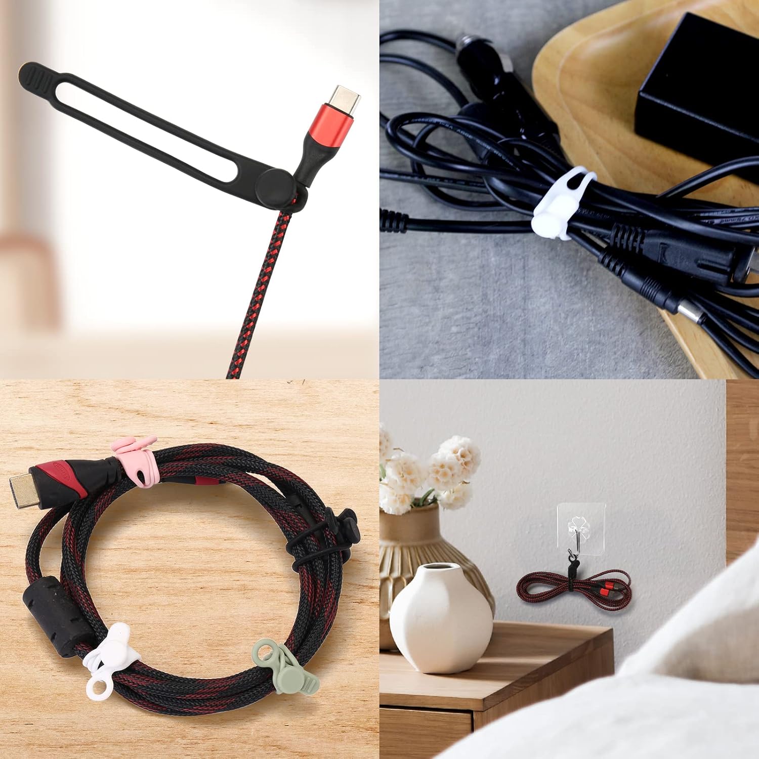 Thumbnail 5 de UMUST [20Park] Silicone Cable Ties (Black) — Reusable Elastic Cord Organizer, 20-Pack