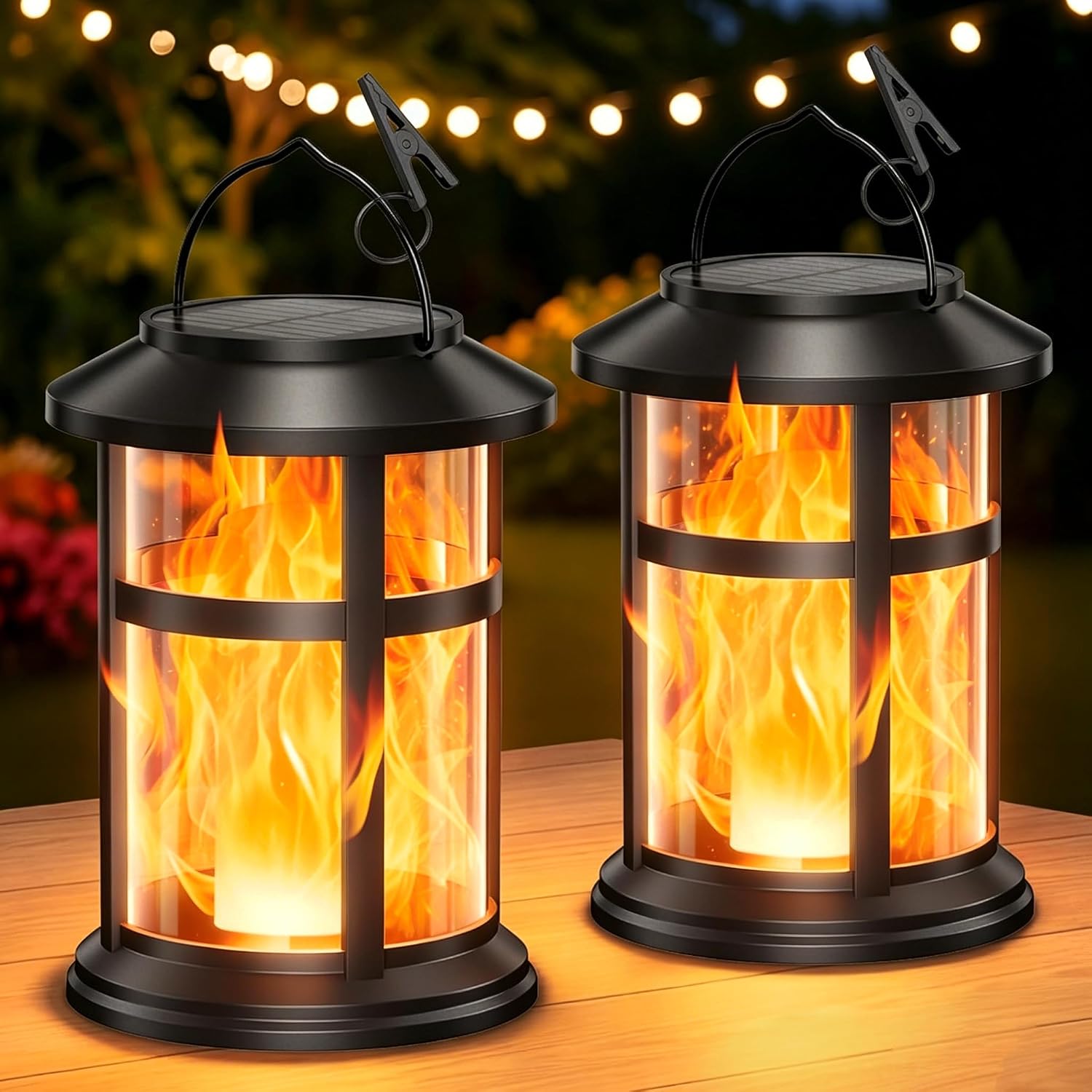 Detalle de GEARLITE Solar Lights Outdoor Garden 2-Pack, IP65 Waterproof Flickering Flame Lanterns