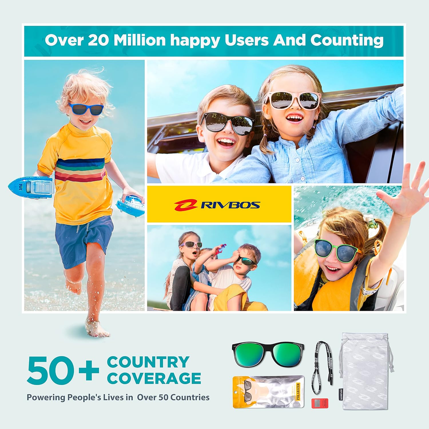 Thumbnail 5 de RIVBOS Kids Sunglasses Polarized Rubber UV Protection with Glasses Strap RBK004-2
