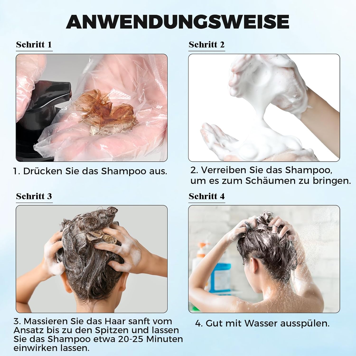 Detalle de JUANCHI Dunkelbraunes Haarfärbeshampoo für Graues Haar – 500 ml