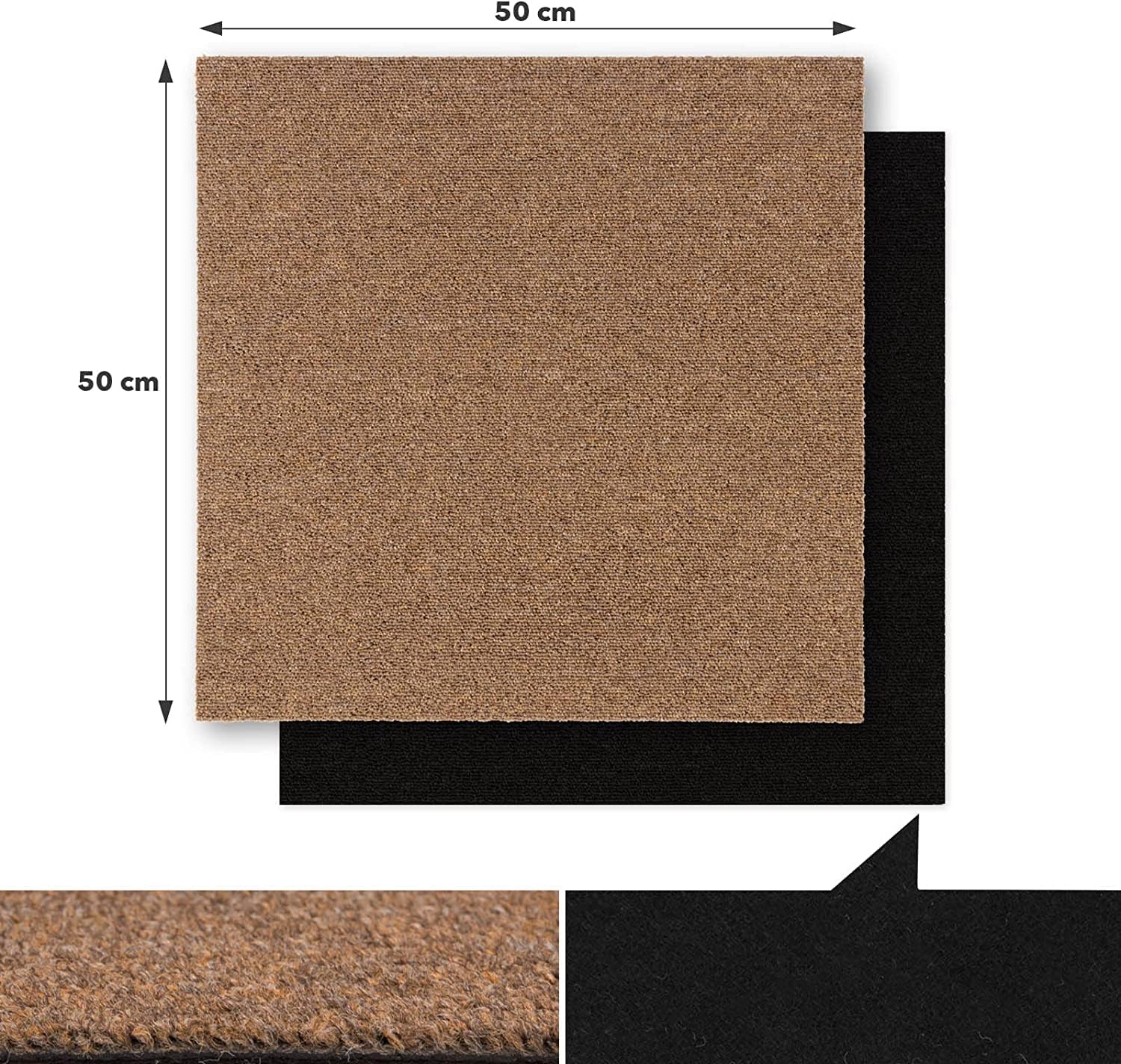 Detalle 2 de KARAT Teppichfliesen „Moskau“ 50 x 50 cm, selbstliegend – 48er Set (12 m²) in Beige