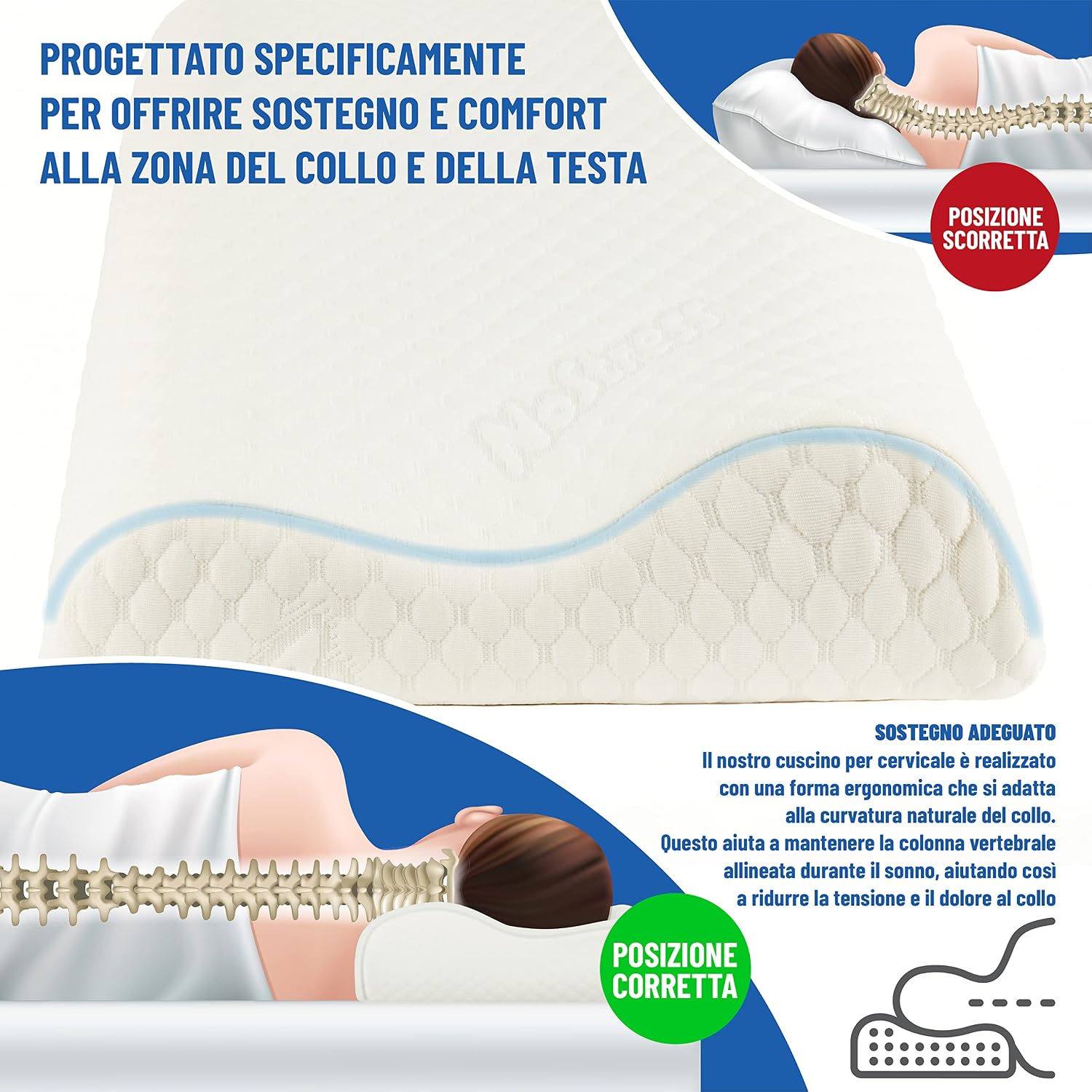 Detalle 2 de Cuscino cervicale Flaffi Memory Foam 70x40x12