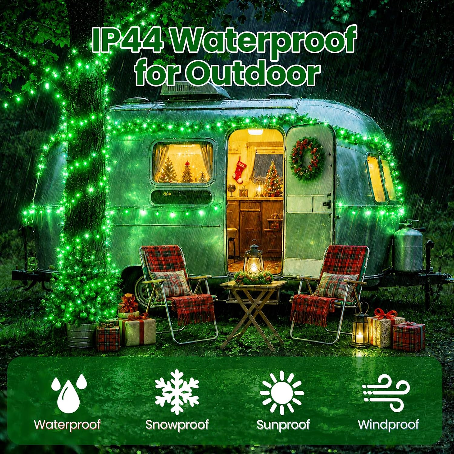 Detalle 2 de Moettany 5GREEN-2-TYN Solar Christmas String Lights, 100 Green LEDs, 8 Modes