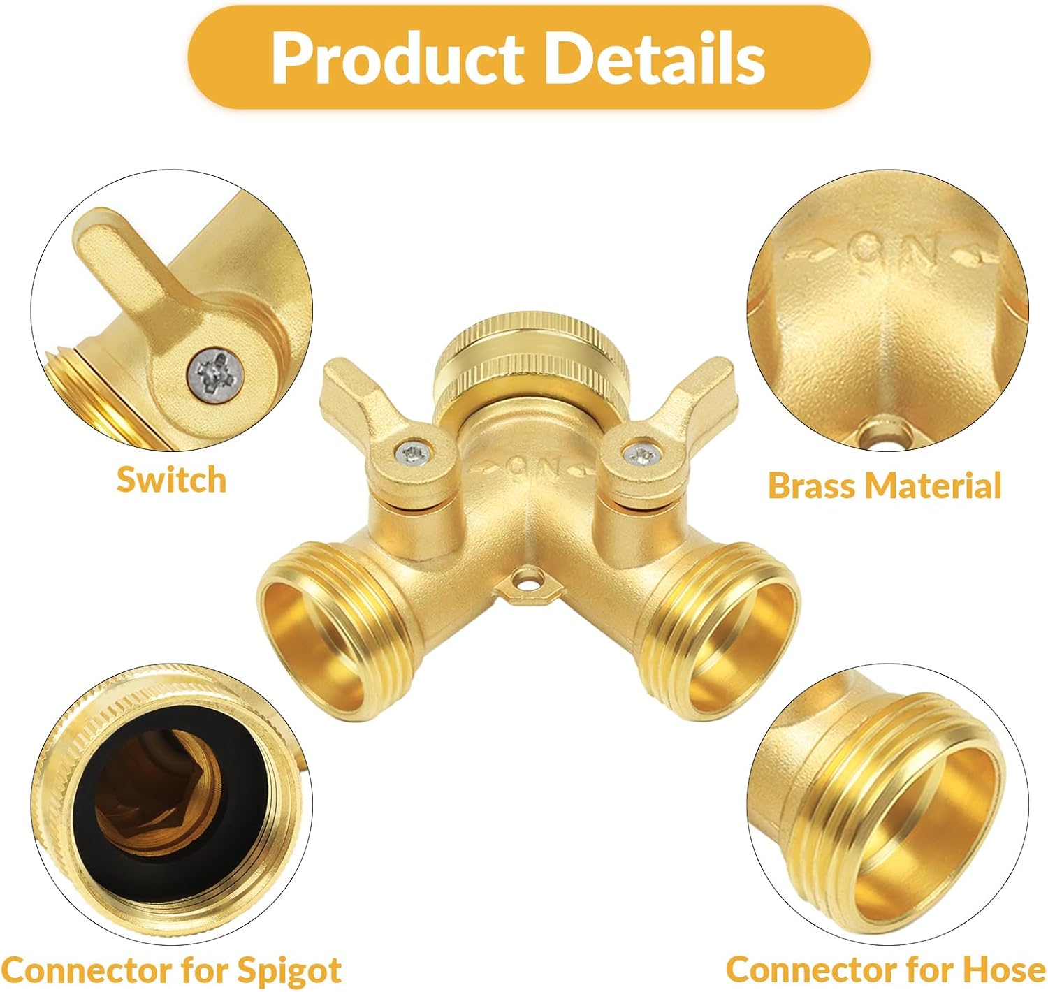 Thumbnail 2 de Hose Splitter 2 Way — Brass Garden Tap Connector with Independent On/Off Valves