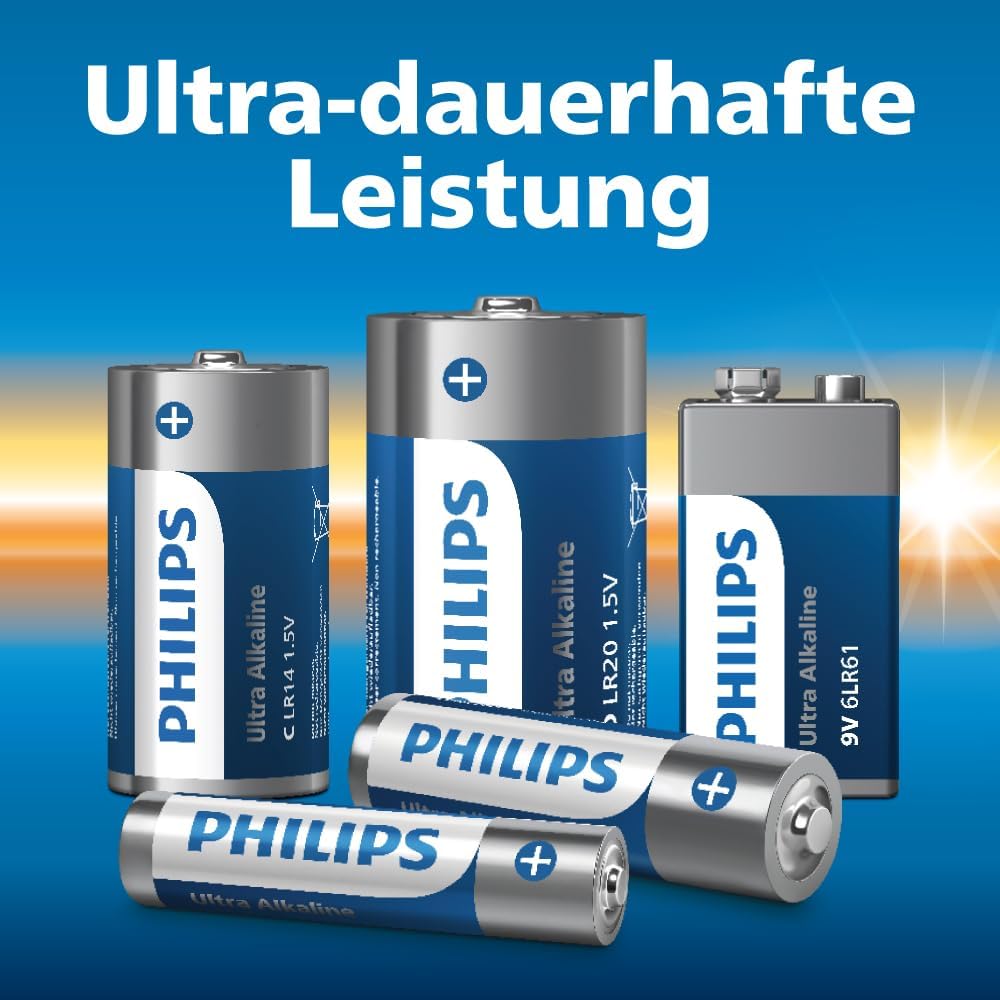 Detalle de Philips Ultra Alkali AA-/AAA-Kombipackung (40 Stück) – Vielseitige Power für Fernbedienungen, Spielzeug & mehr