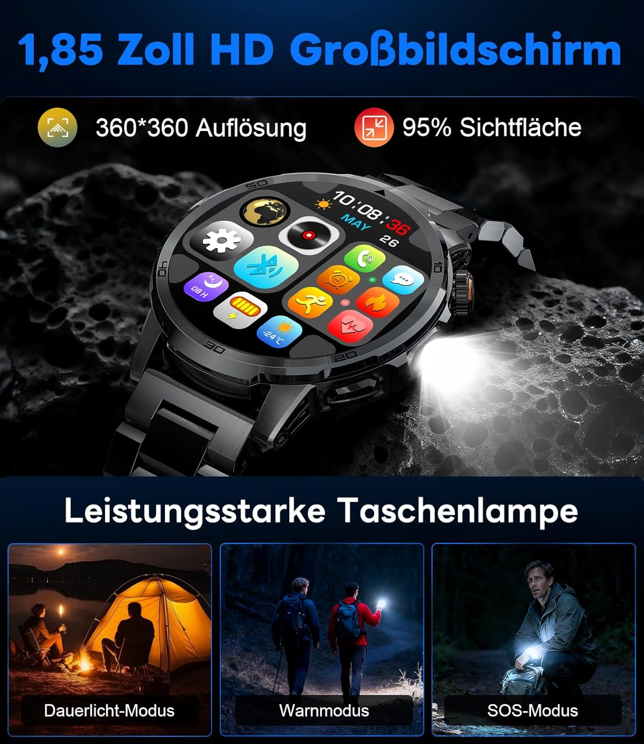 Thumbnail 1 de CHOOSETIME Montre Connectée Homme 1,85'' — Écran HD, 110+ Modes, IP68, Charge USB-C