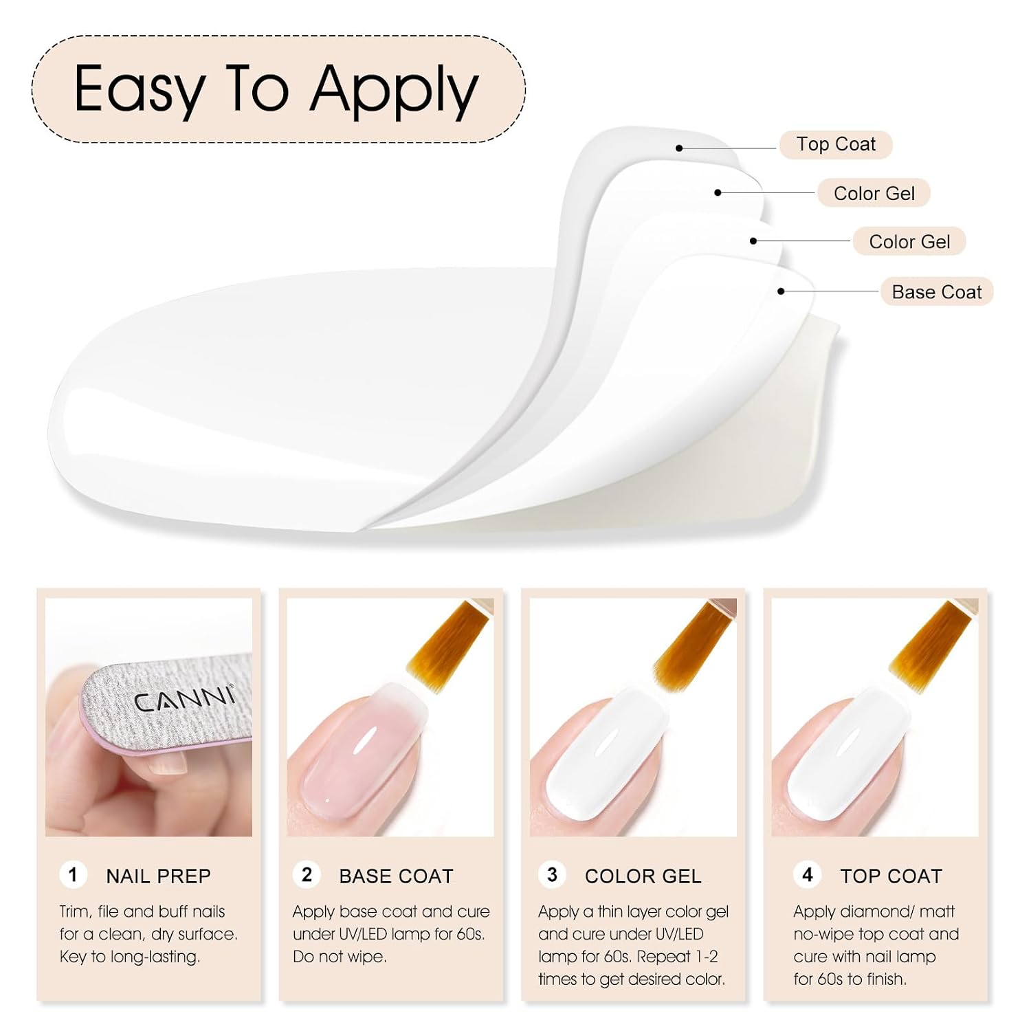 Detalle 1 de CANNI White Gel Polish Pure White, UV/LED