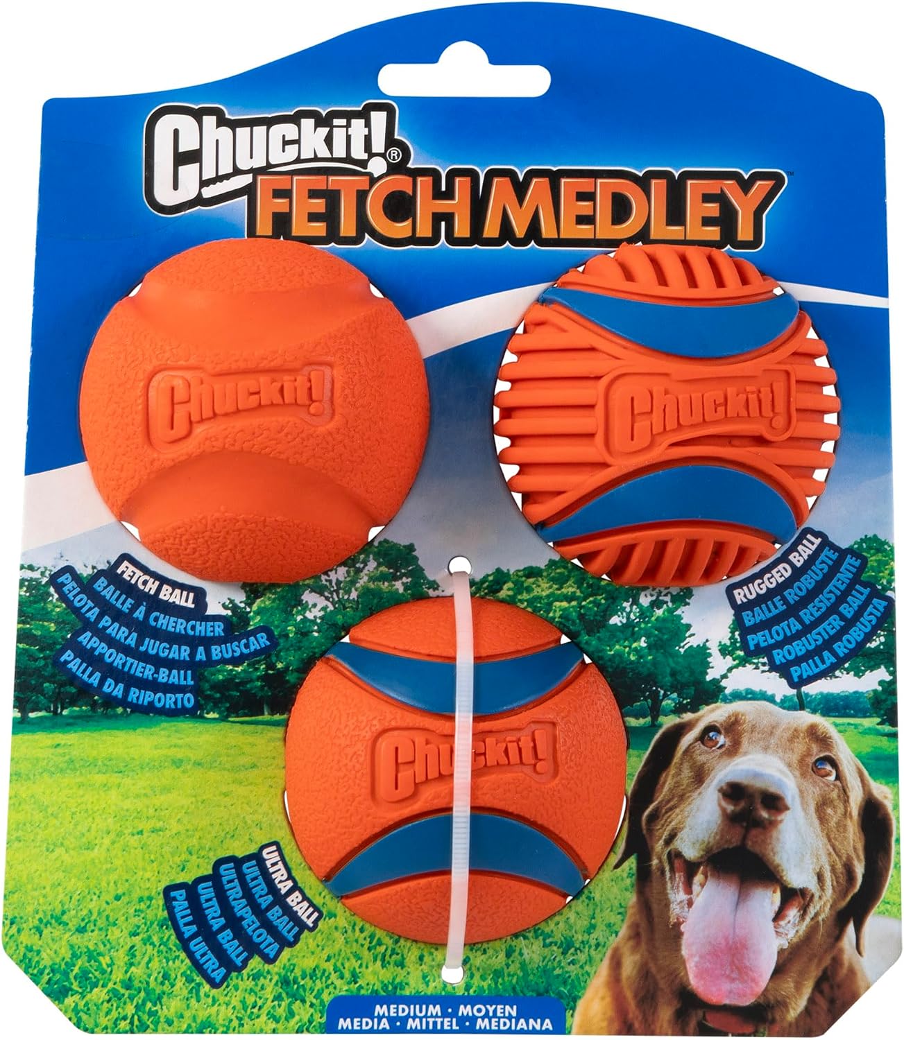 Detalle de Chuckit! Fetch Medley Gen 3 Medium Dog Balls – Durable, Lightweight Rubber Balls (Pack of 3, 6.5 cm) for Launcher Play
