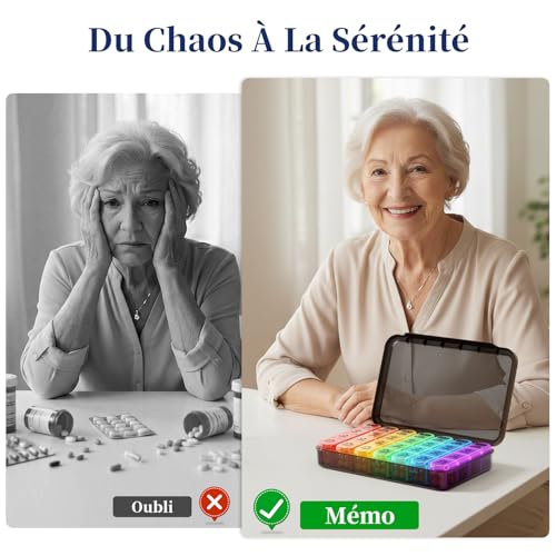 Thumbnail 1 de Doruimi Pilulier Semainier 7 Jours Matin Midi Soir - 28 Compartiments, Noir