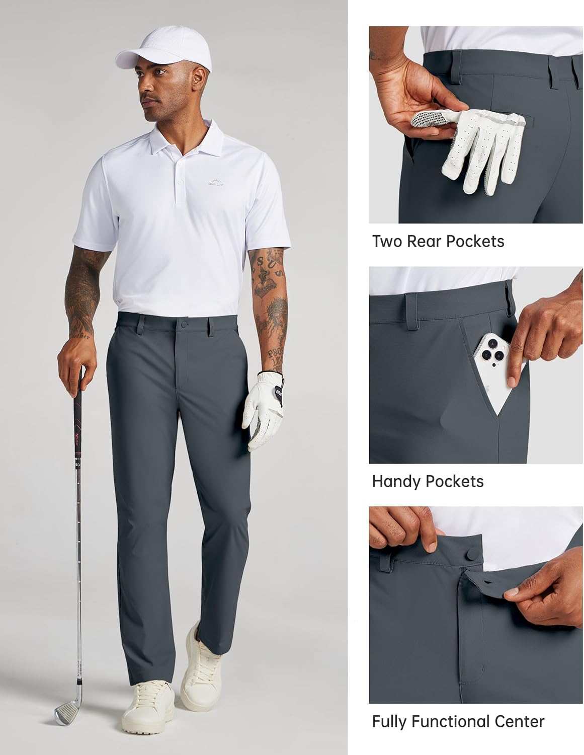 Detalle 2 de Willit Men’s Golf Pants Stretch Comfy Work Dress Pants (Lightweight) with Pockets