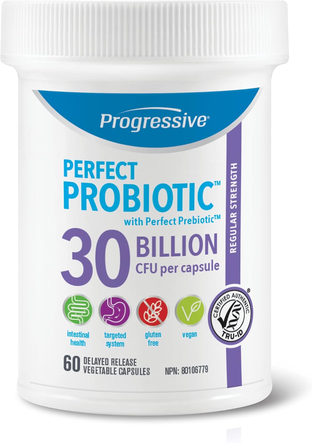Detalle de Progressive Perfect Probiotic 30 Billion CFU, 10 Strains, Prebiotic Blend, 60 Vegan Capsules