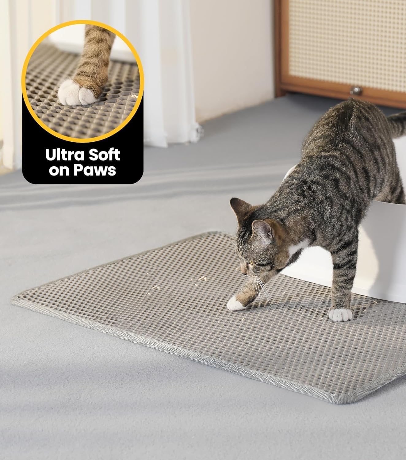 Thumbnail 4 de Conlun Cat Litter Mat with Handles (Jumbo 76 x 55 cm) – Honeycomb Double Layer, Waterproof Non-Slip Base, Pink