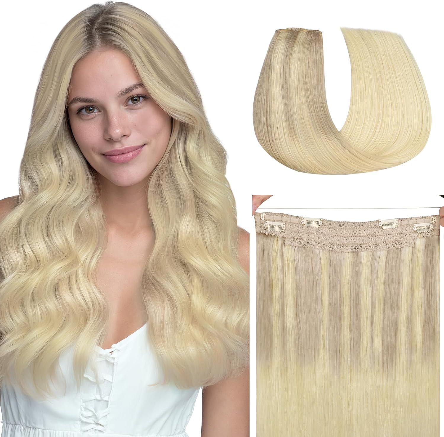 Detalle de hotbanana Extension Capelli Veri con Filo Invisibile, 35 cm — Capelli Umani Remy Lisci