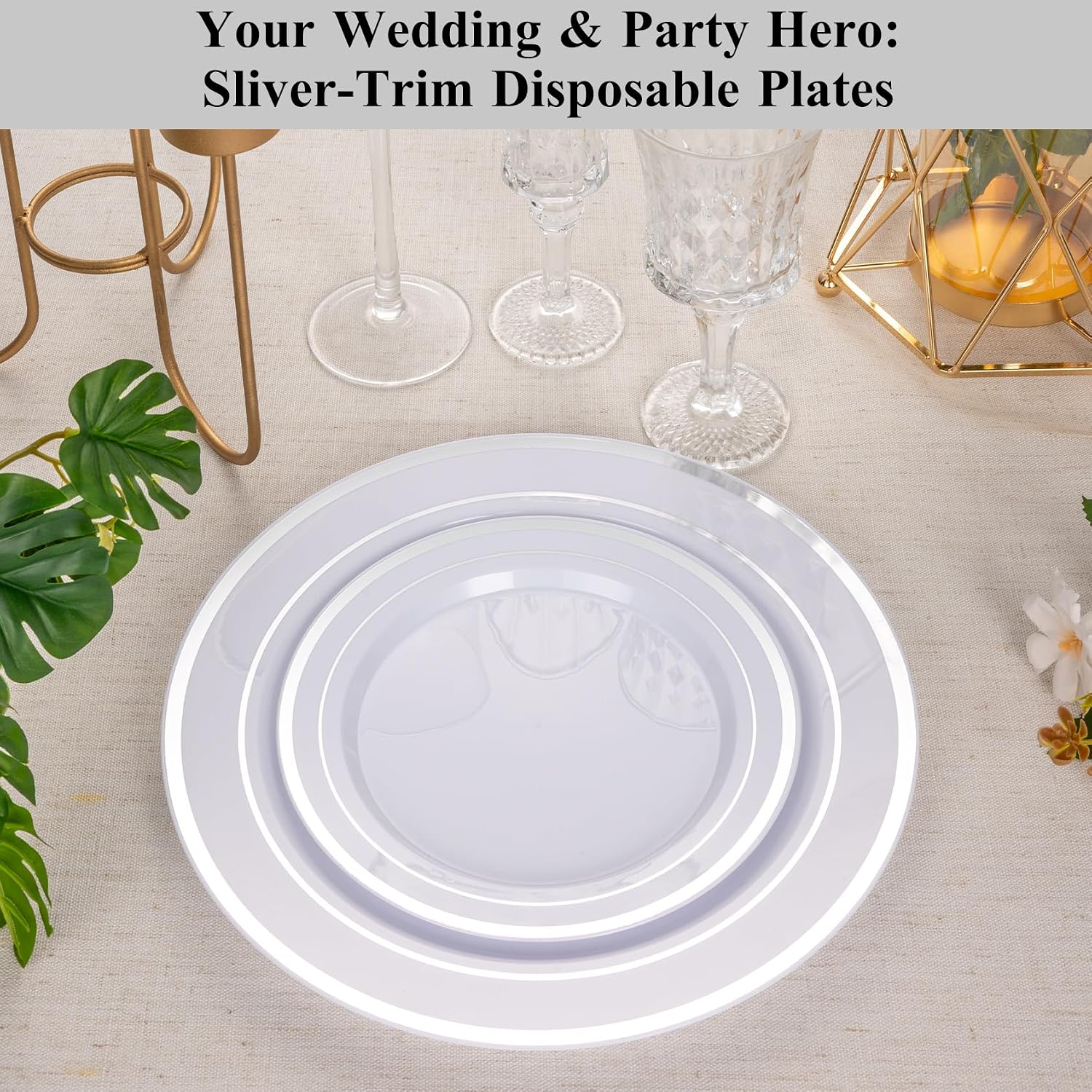 Thumbnail 5 de Goodluck 100PCS Silver Rimmed 10.25-Inch Heavy-Duty Disposable Plates