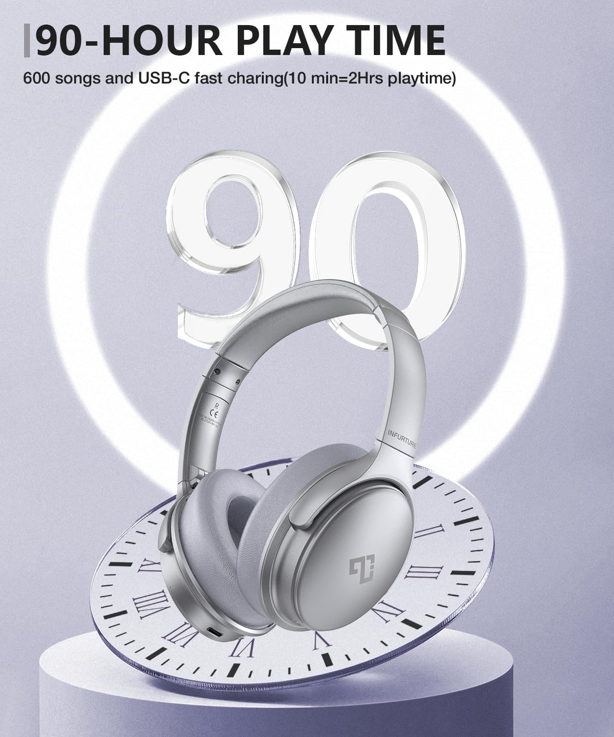 Detalle 2 de INFURTURE Noise Cancelling Headphones Wireless with Bluetooth 5.3 (Silver)