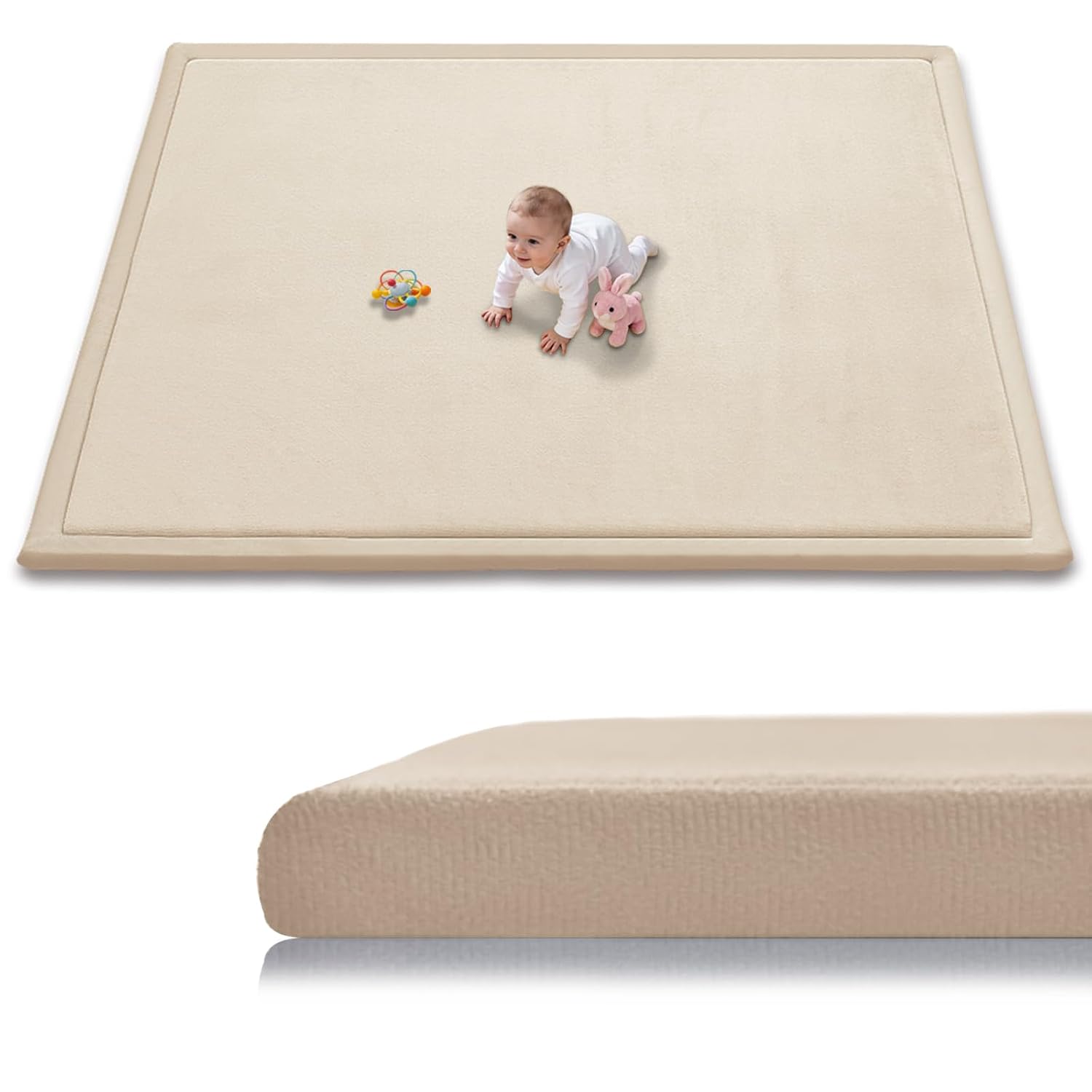 Detalle de RONGFA 79" x 71" Baby Play Mat with 1.3-Inch Memory Foam, Brown