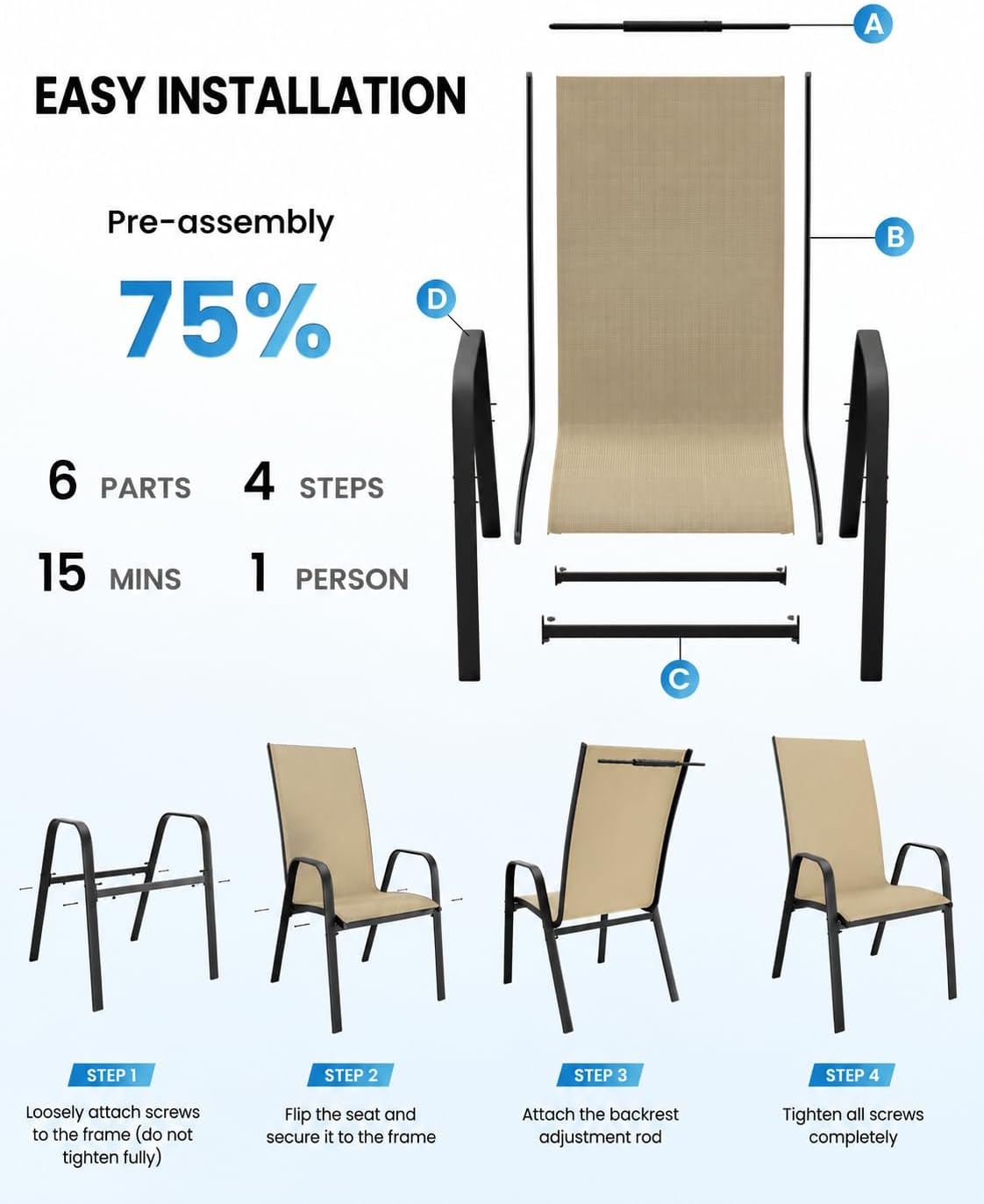 Detalle 2 de Outvelar Patio Dining Chairs Set of 4