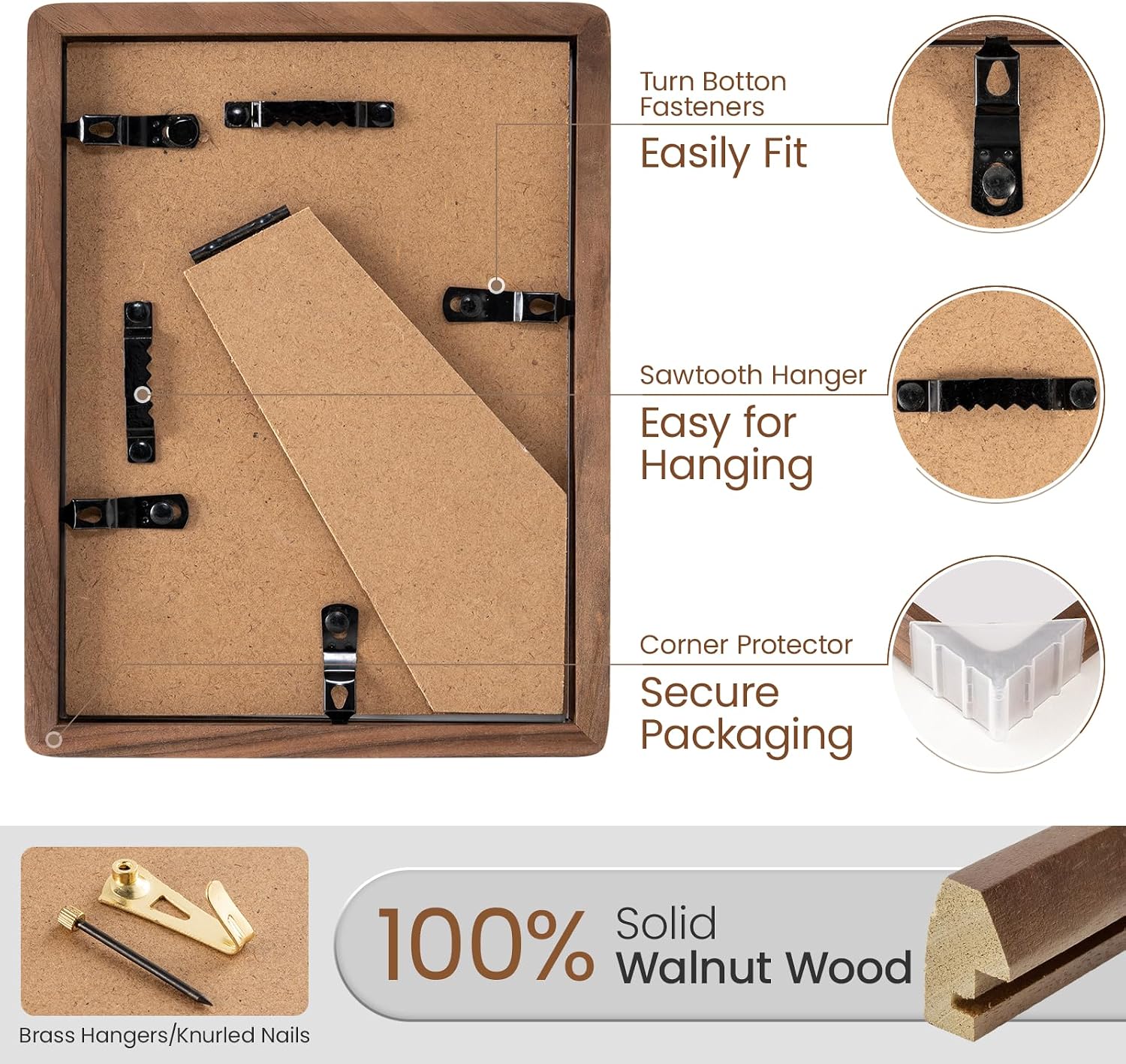 Thumbnail 6 de Feihorrm 6x8 Walnut Wood Picture Frame with 5x7 Mat and Tempered Glass