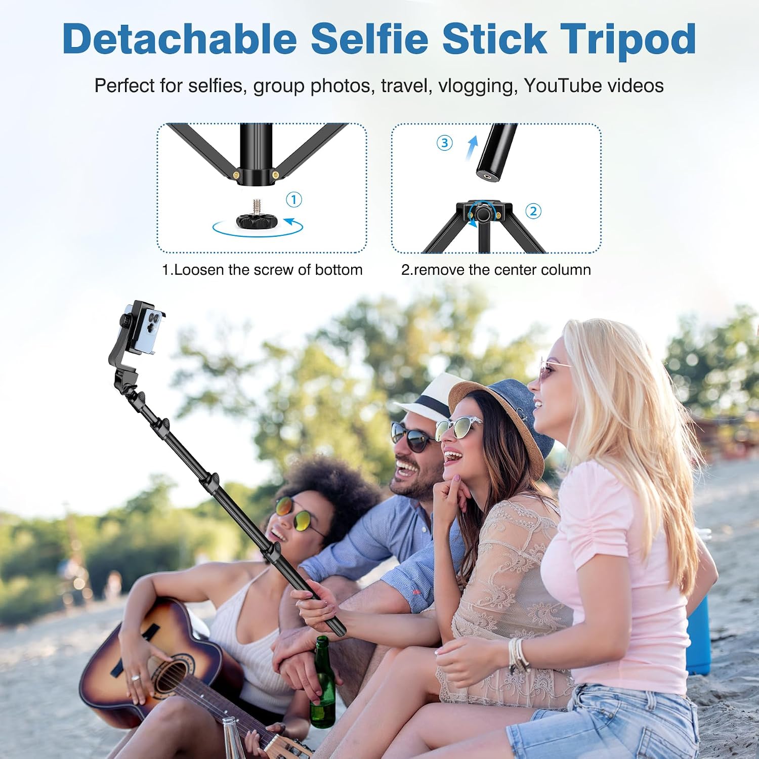 Detalle de Victiv Tripod 70-Inch Phone Tripod with Remote, Holder, and 2-in-1 Design