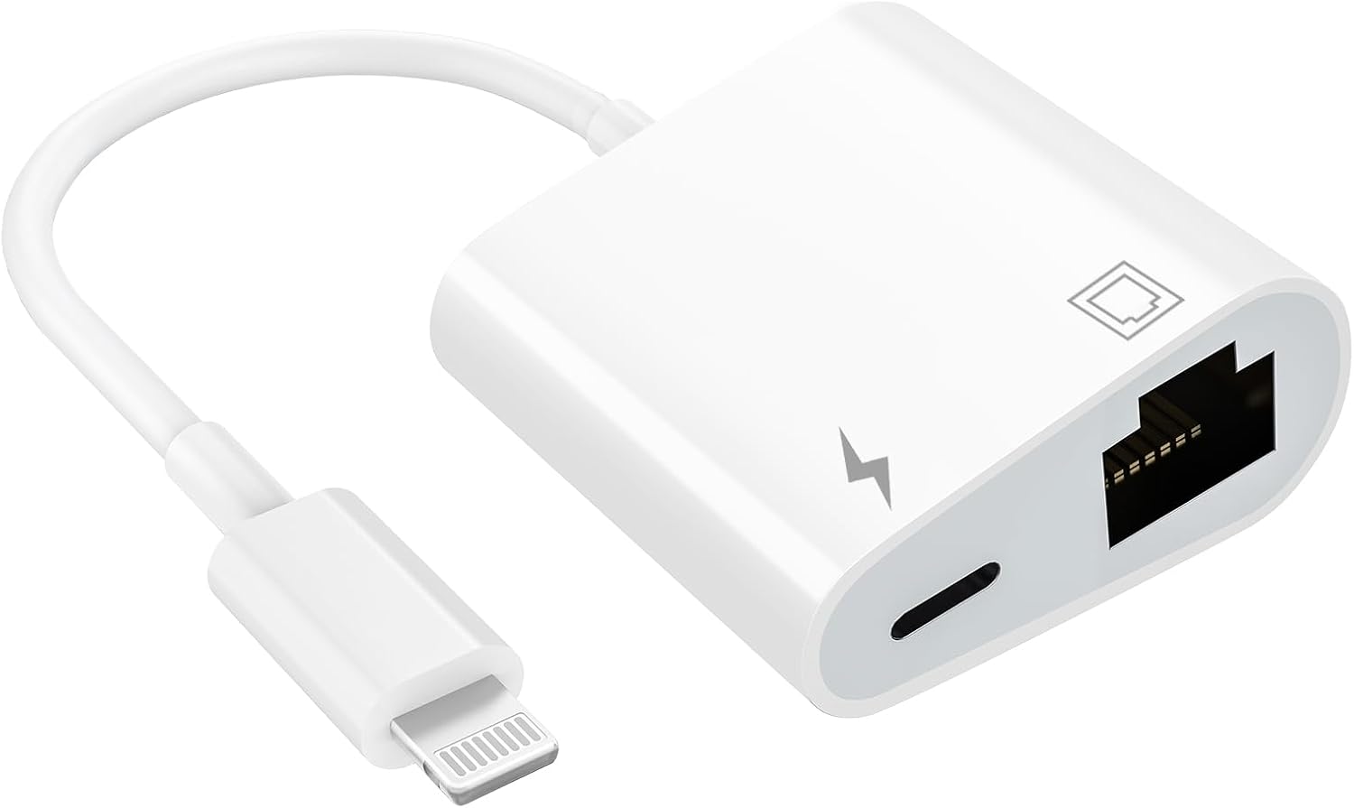 Detalle de HUAZHUN Lightning to Ethernet Adapter (Apple MFi certified) 2-in-1 RJ45 with charge port – 10/100Mbps