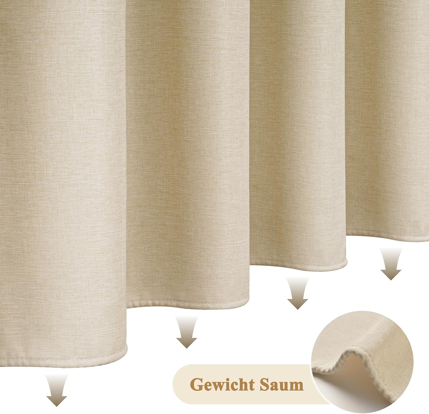 Detalle de EurCross Rideau de douche en lin texturé beige 120x180 cm – imperméable et lavable