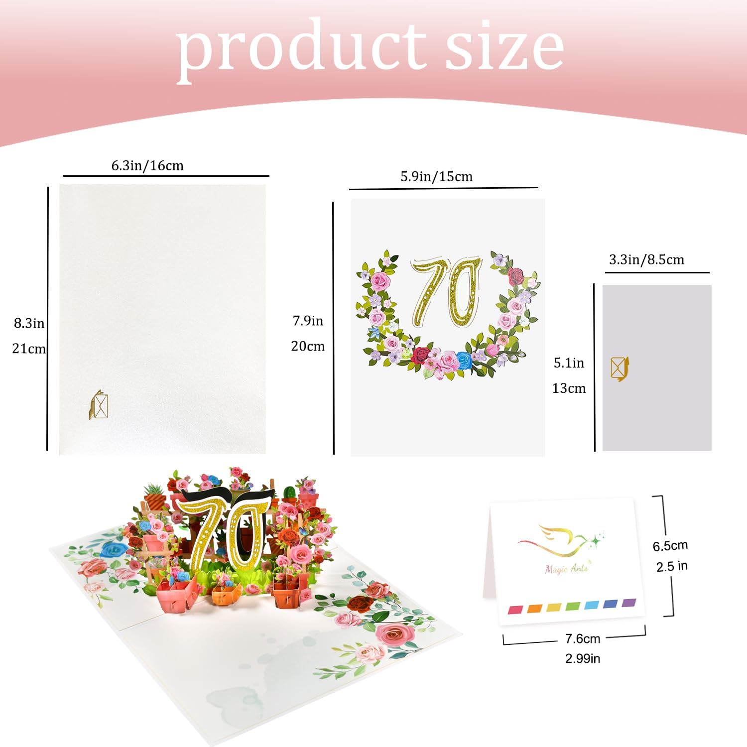Thumbnail 6 de 3D Pop-Up Karte 70. Geburtstag oder 70. Hochzeitstag – Elegante Rosenkarte mit Rosenkranz