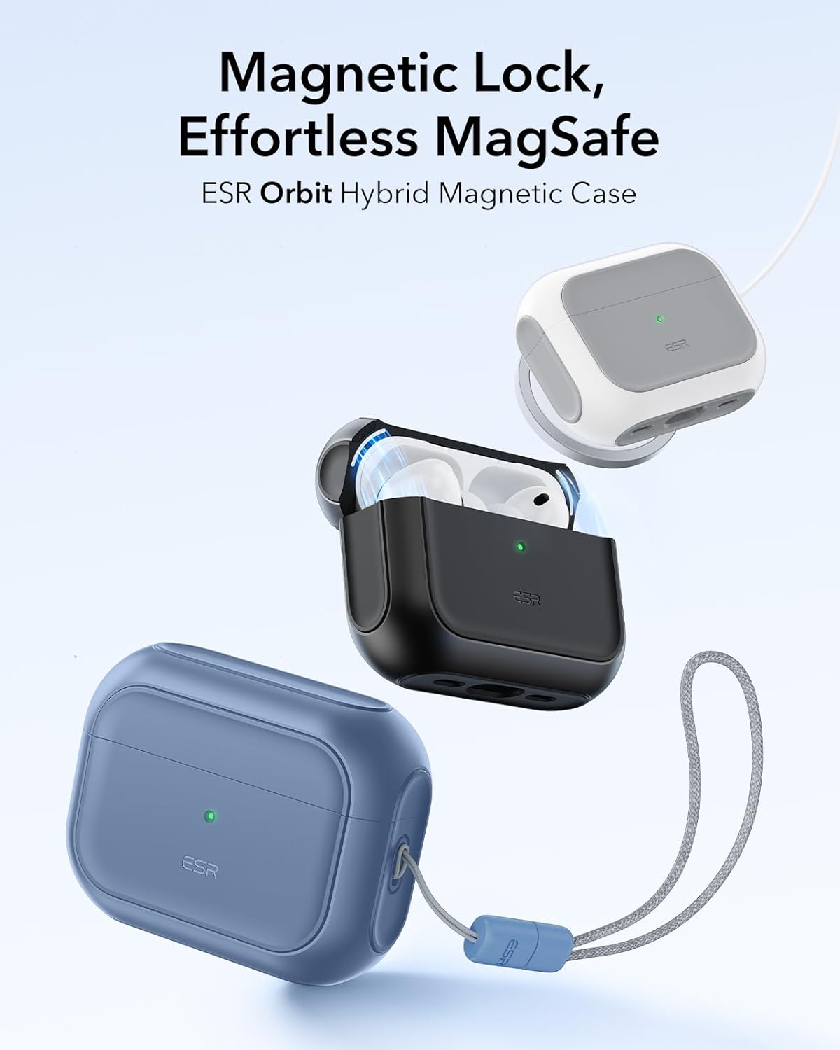 Detalle de ESR Coque pour AirPods Pro 3 (2025) compatible MagSafe avec cordon de transport – Bleu foncé