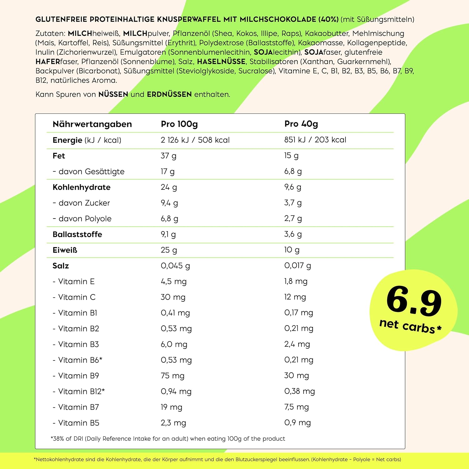 Detalle 2 de NICKS Protein Wafer Riegel Haselnuss 203 kcal 🍫